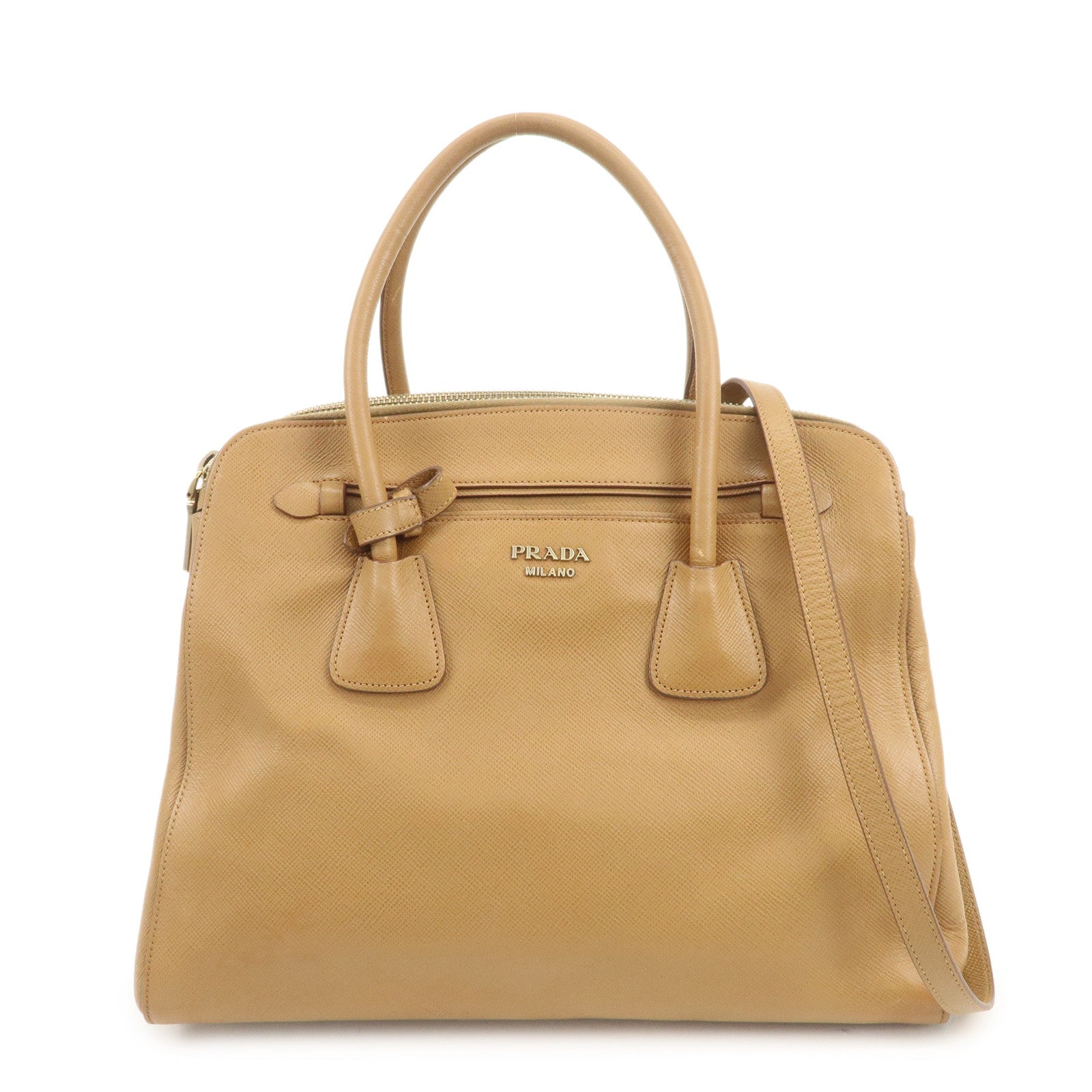 PRADA Leather 2Way Bag Hand Bag Shoulder Bag Light Brown BN2572