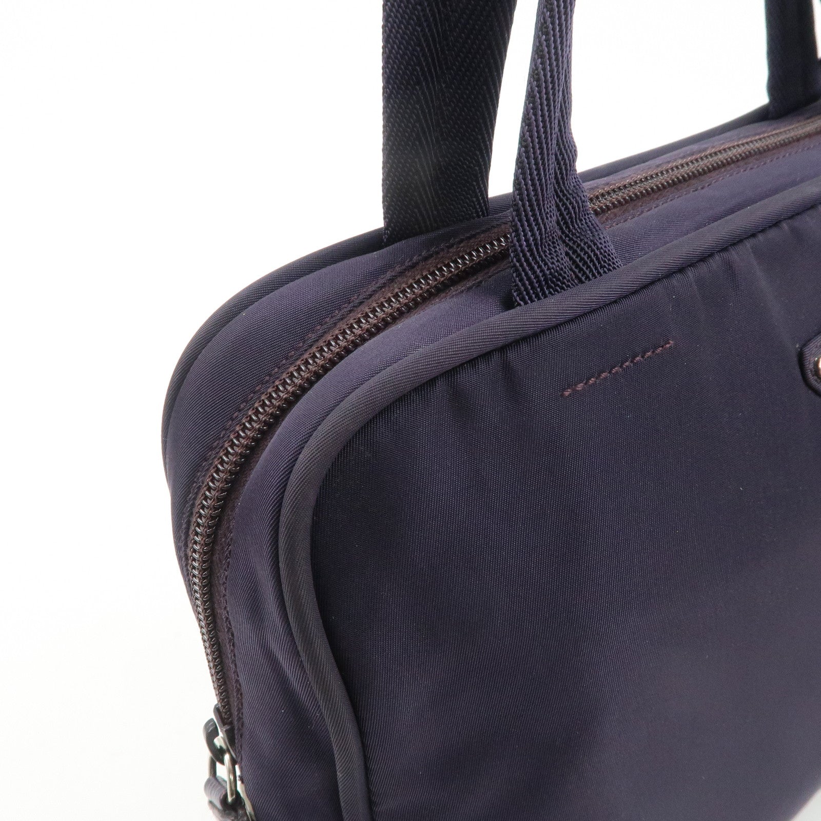 PRADA Triangle Logo Leather Nylon Hand Bag Purple B8495