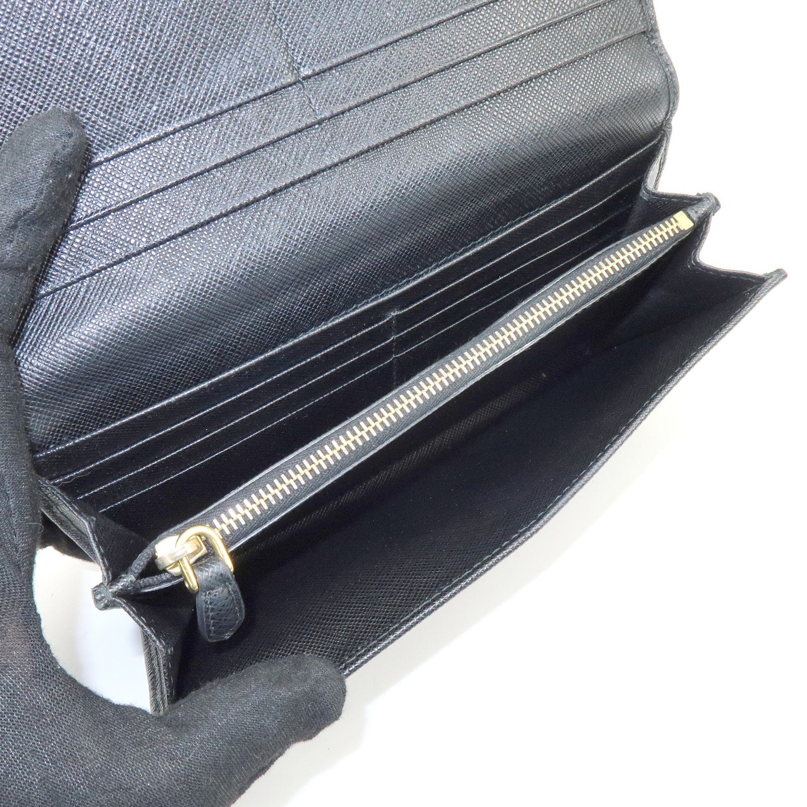 PRADA Saffiano Leather Flap Bi-Fold Long Wallet Black 1MH132
