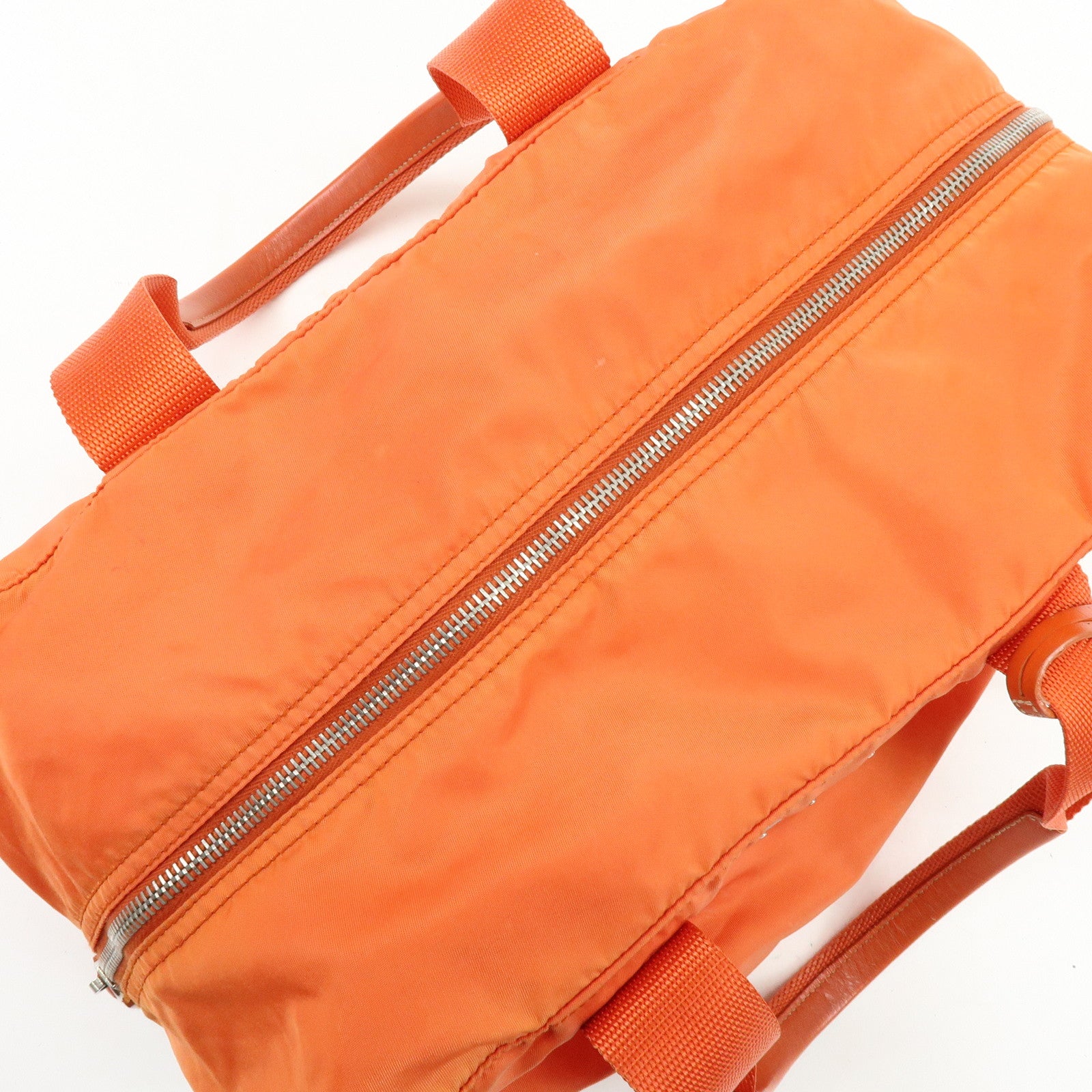 PRADA Triangle Logo Nylon Boston Bag Hand Bag Orange