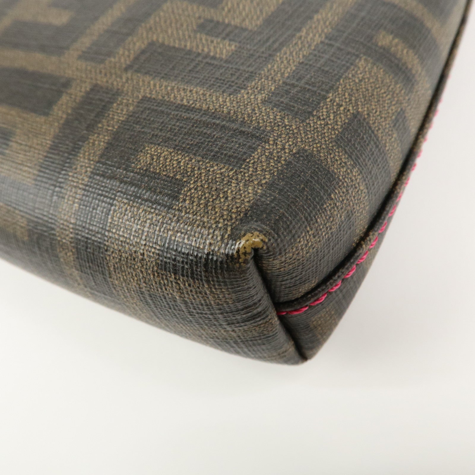 FENDI Zucca PVC Chain Accessory Pouch Hand Bag Brown 8BR592