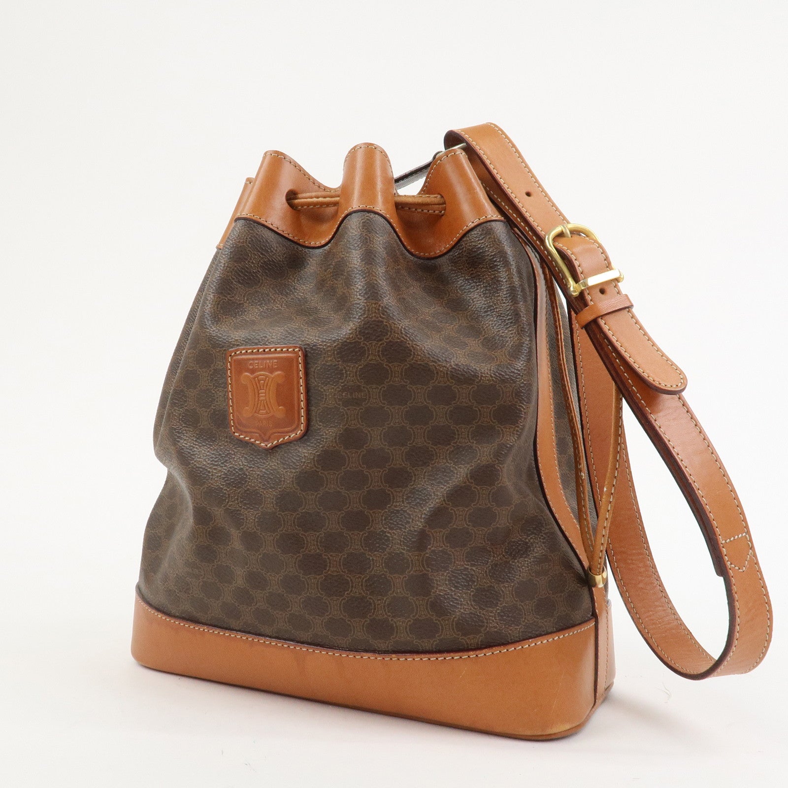 CELINE Macadam PVC Leather Drawstring Shoulder Bag Brown
