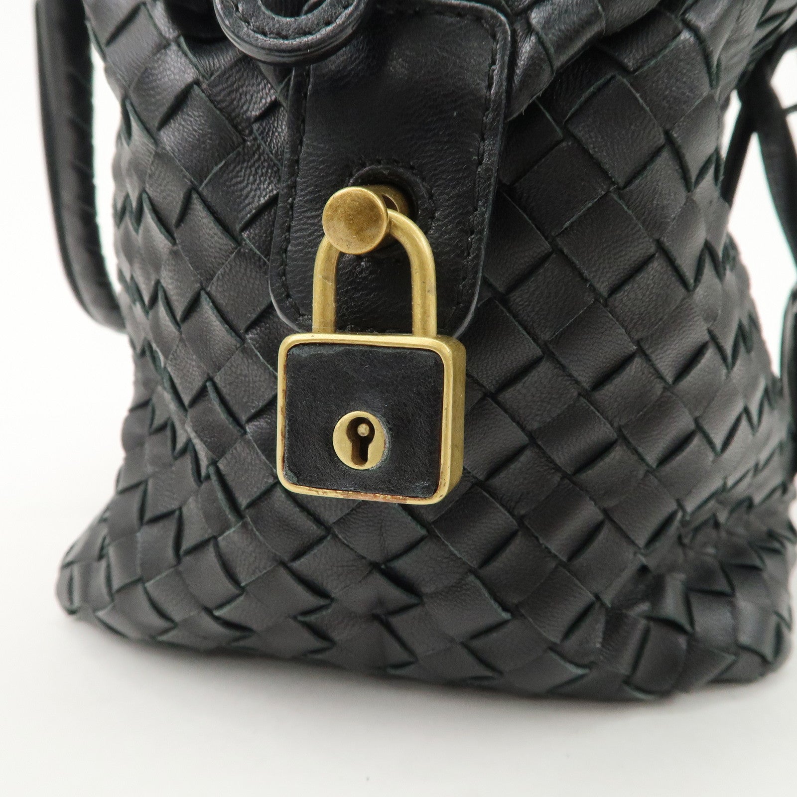 BOTTEGA VENETA Intrecciato Leather Boston Bag Hand Bag Black 173398
