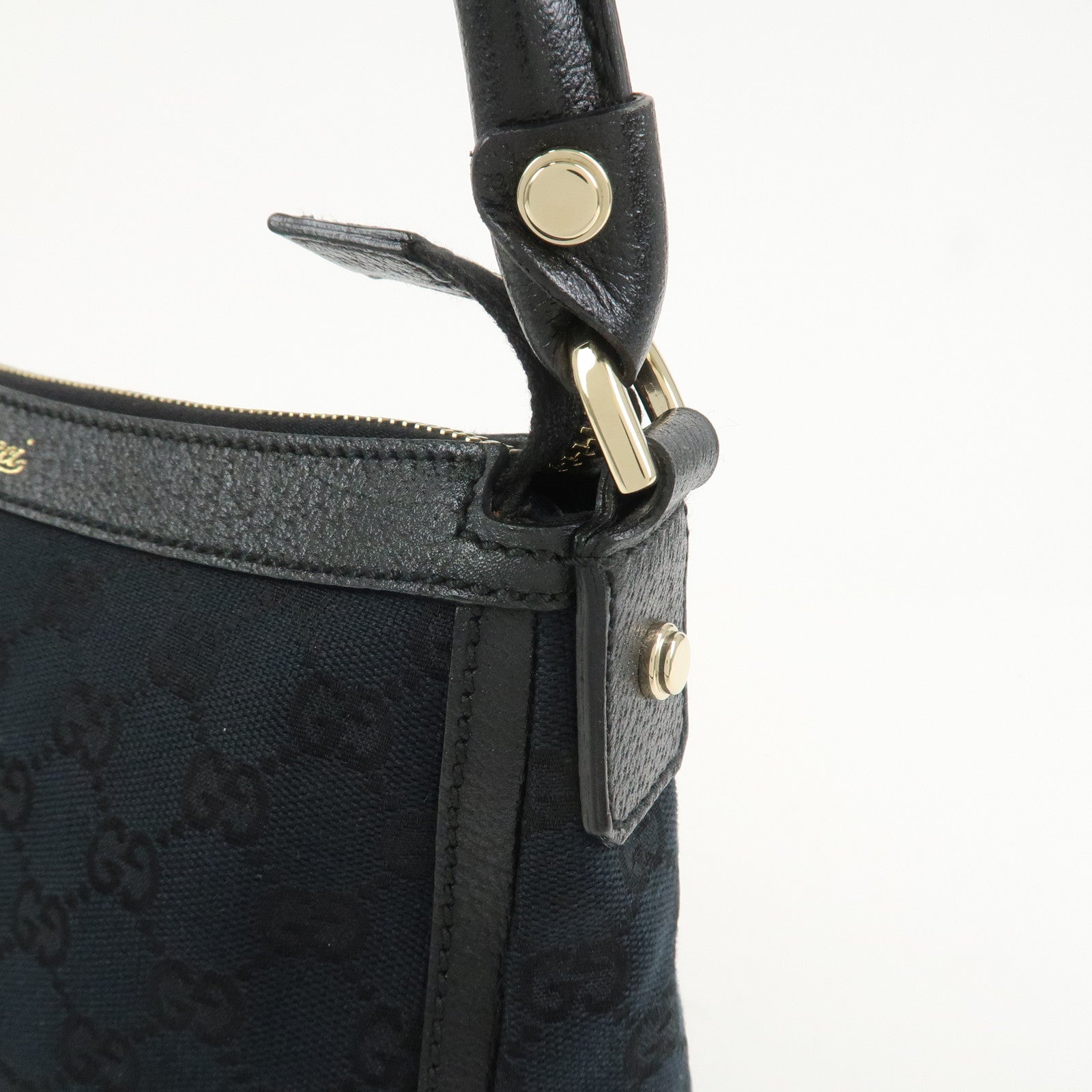 GUCCI GG Canvas Leather Shoulder Bag Hand Bag Black 146244