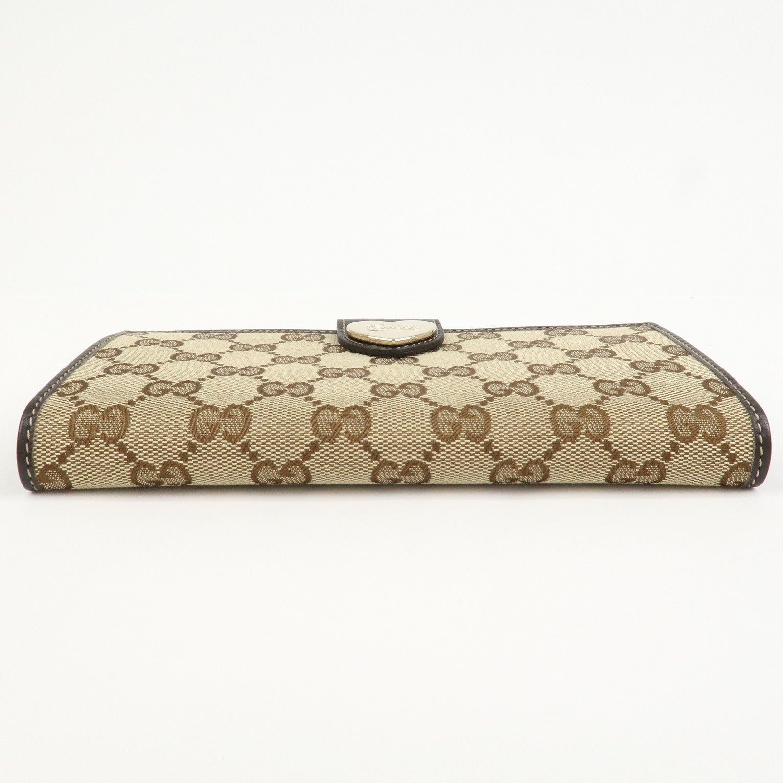 GUCCI Lovely Heart GG Canvas Bi-fold Long Wallet Beige Brown 203550