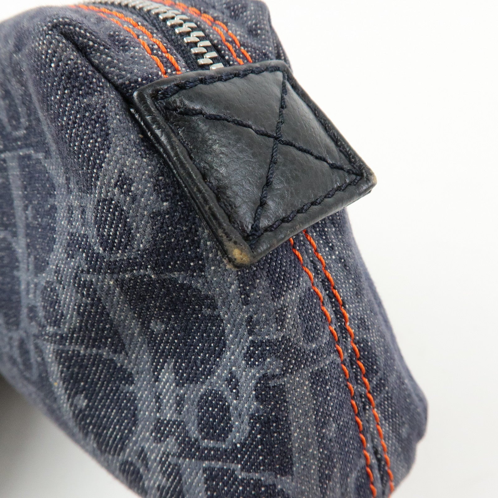 Christian Dior Trotter Flight Line Denim Leather Pouch Navy Orange
