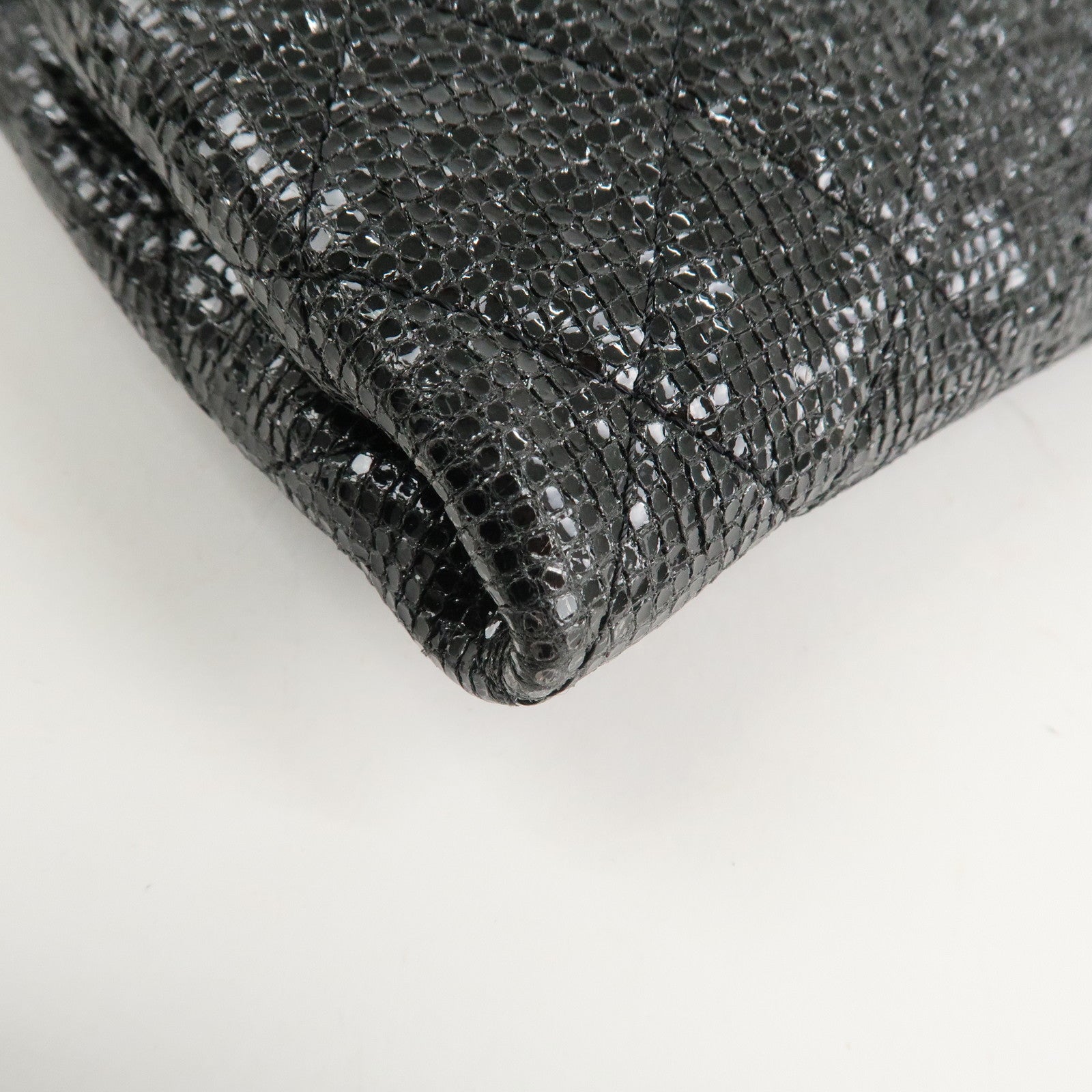 CHANEL Matelasse Leather Chain Shoulder Bag Black Silver Used