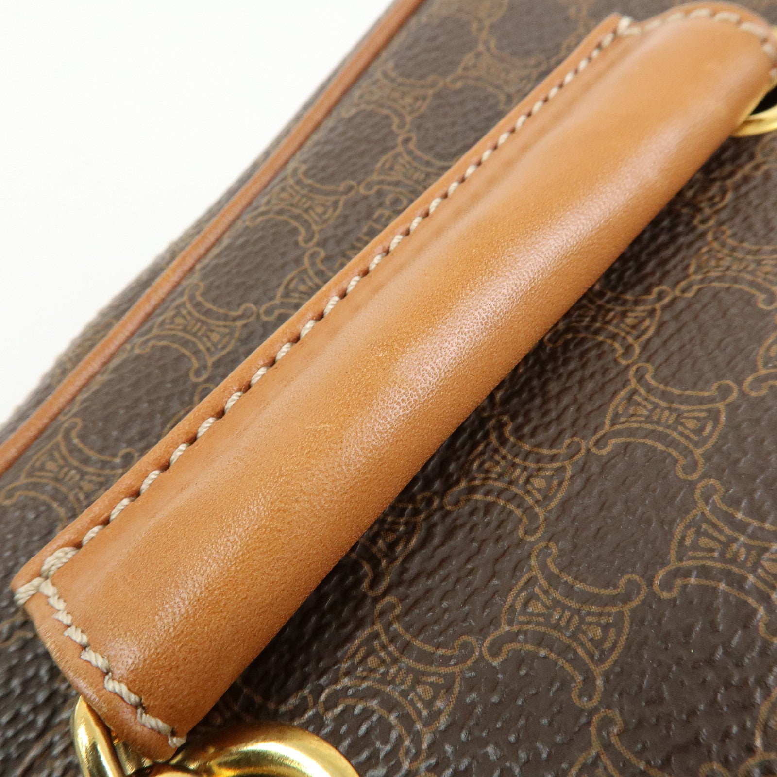 CELINE Macadam PVC Leather Chain Mini Hand Bag Vanity Bag Brown