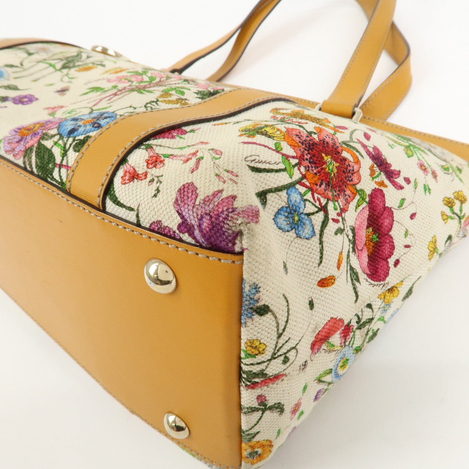 GUCCI Abbey Canvas Leather Tote Bag Shoulder Bag Flora 272399