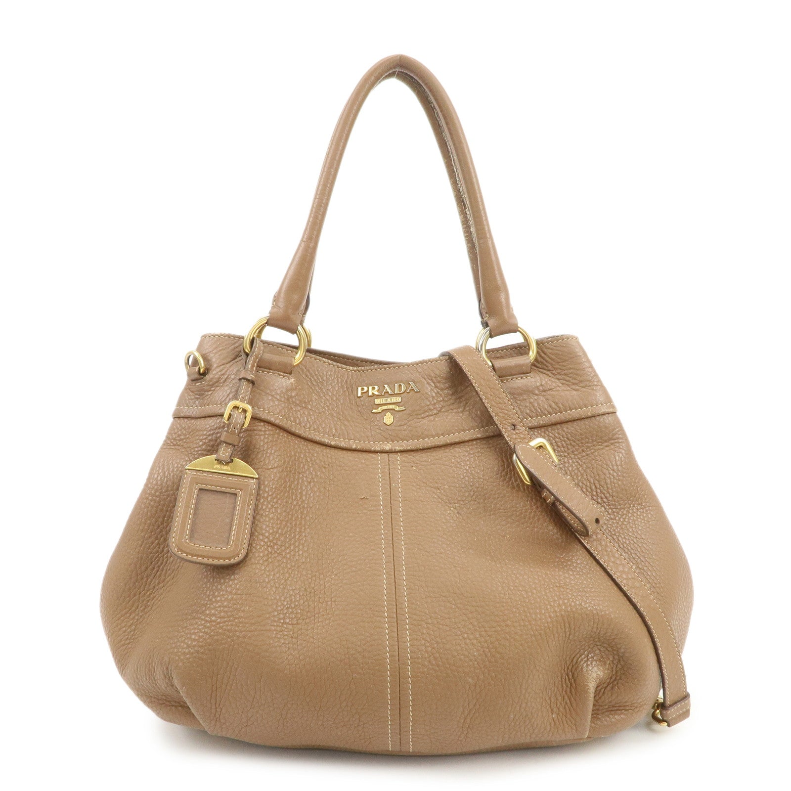 PRADA Calf Leather 2Way Bag Hand Bag Shoulder Bag Brown