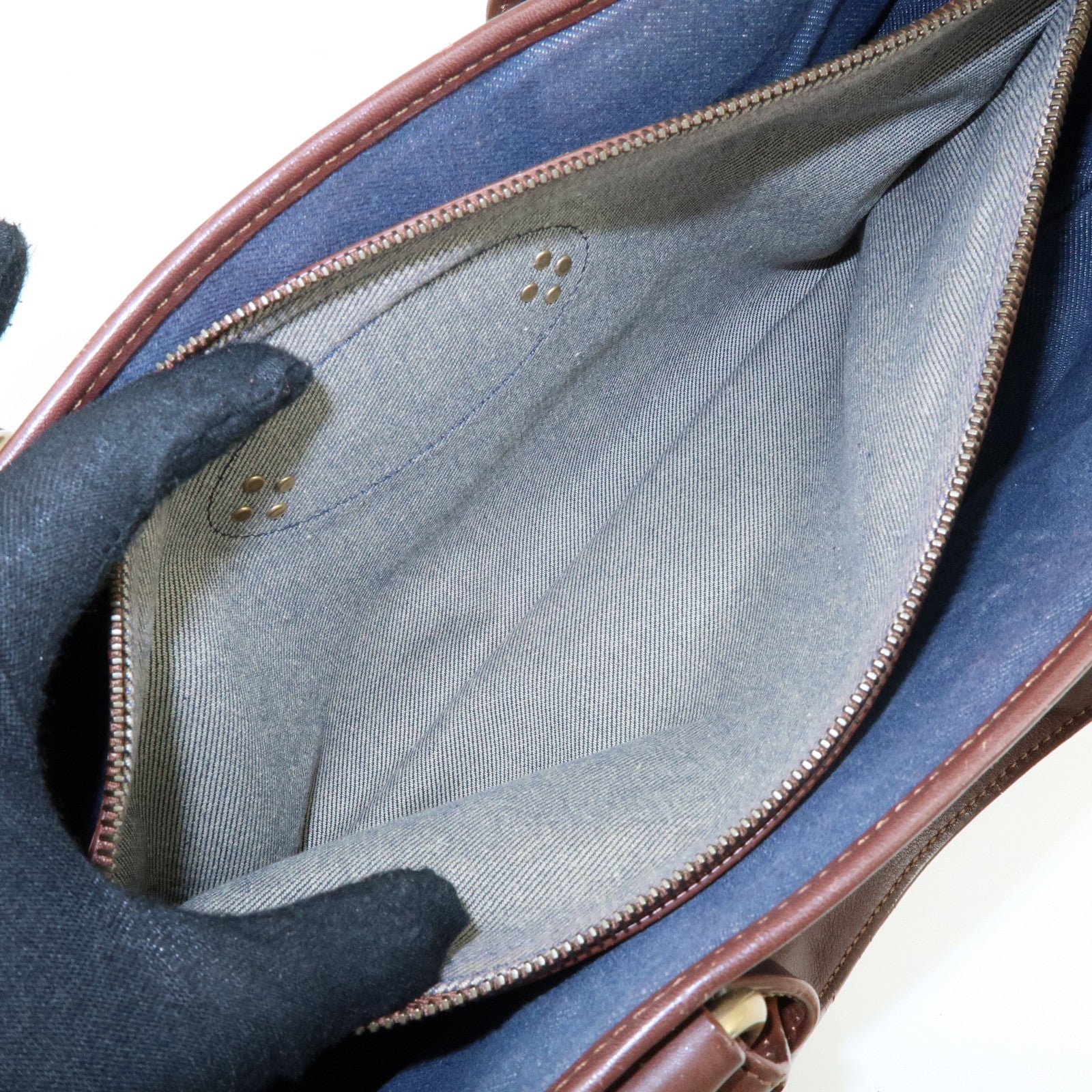 CELINE Macadam Denim Leather Boogie Bag Hand Bag Blue Brown