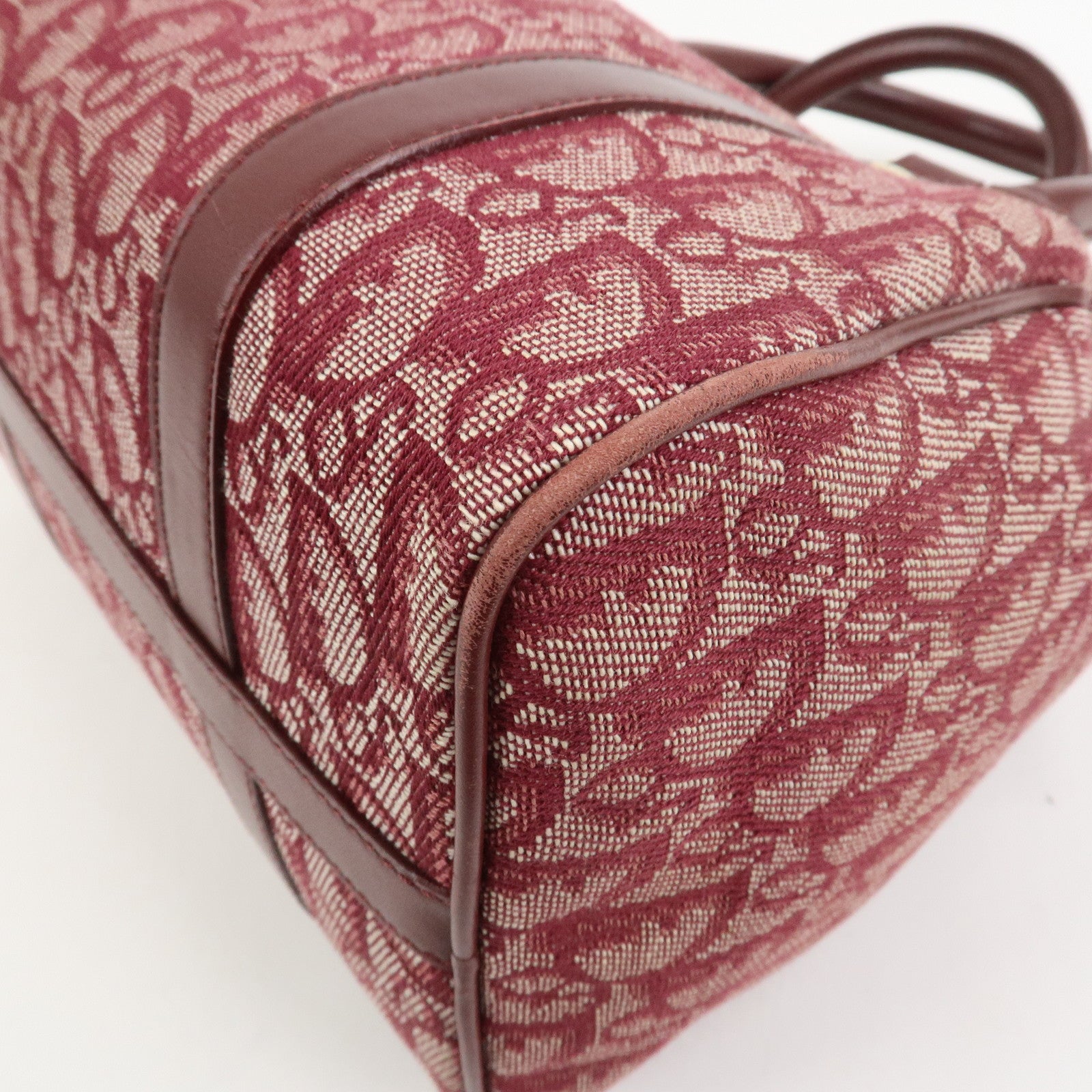 Christian Dior Trotter Jacguard Canvas Leather Boston Hand Bag Red