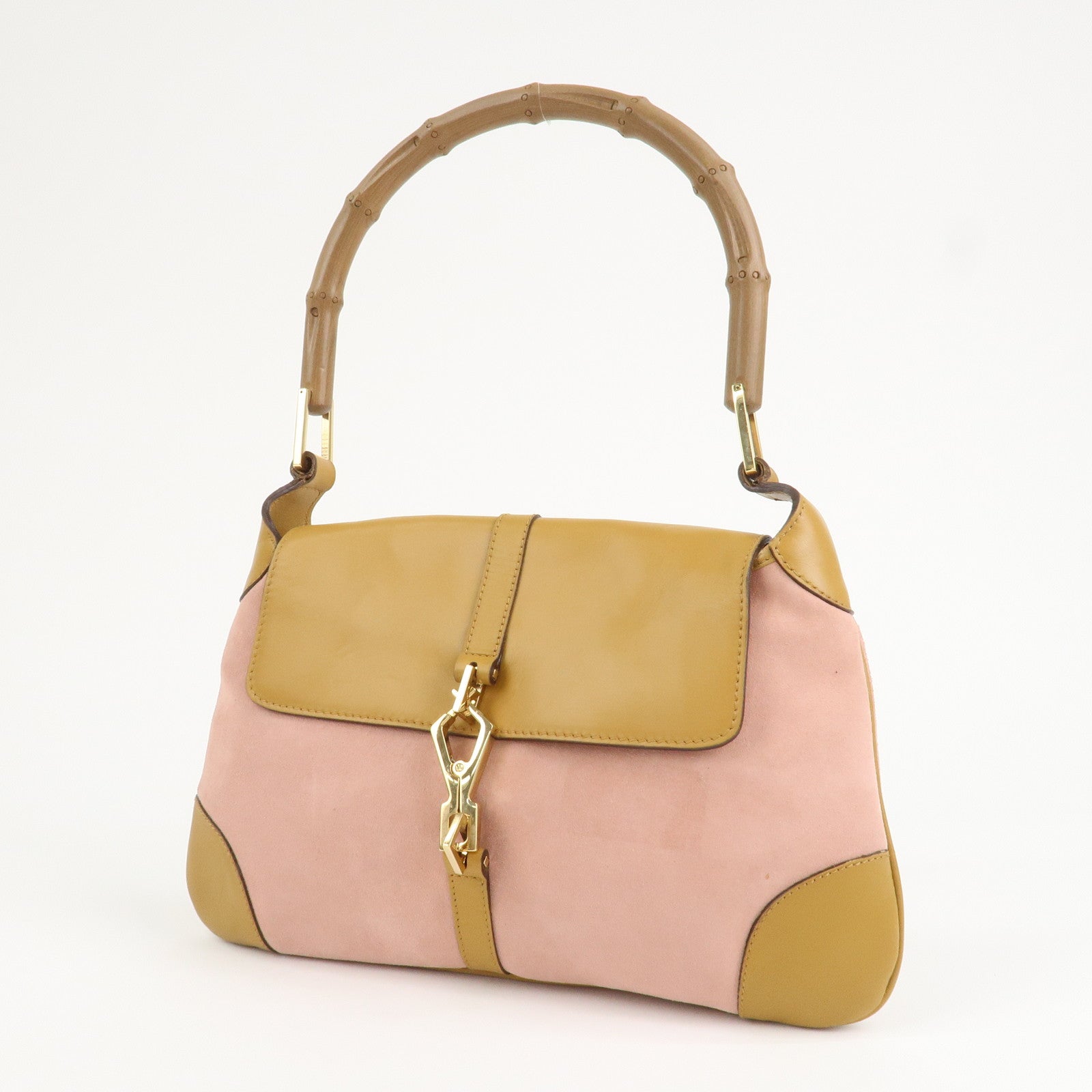 GUCCI Bamboo Suede Leather Shoulder Bag Hand Bag Pink 001.4096