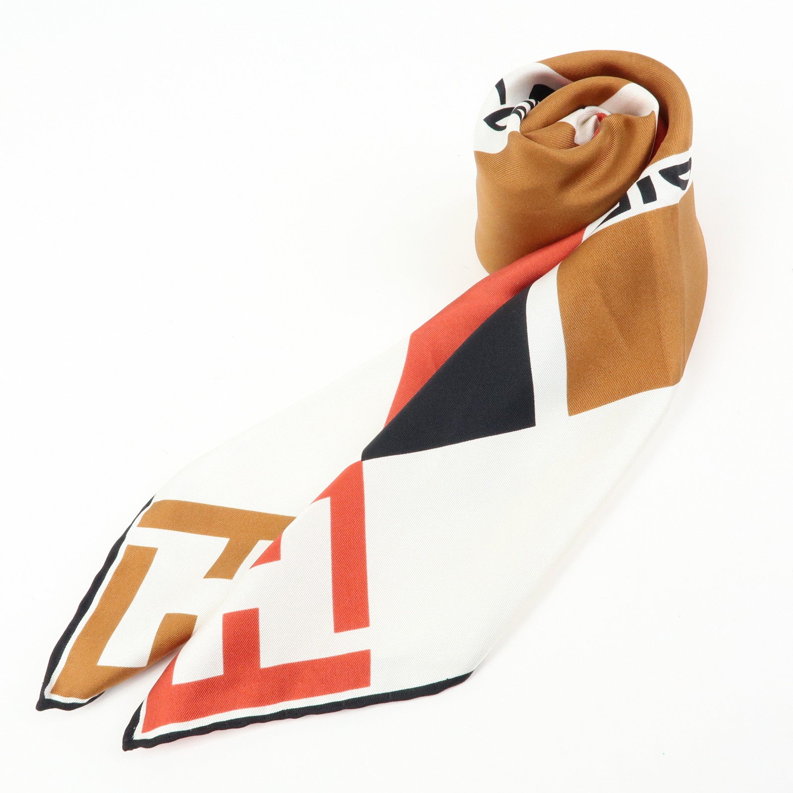 FENDI Zucca Silk 100% Scarf White Black Brown Red