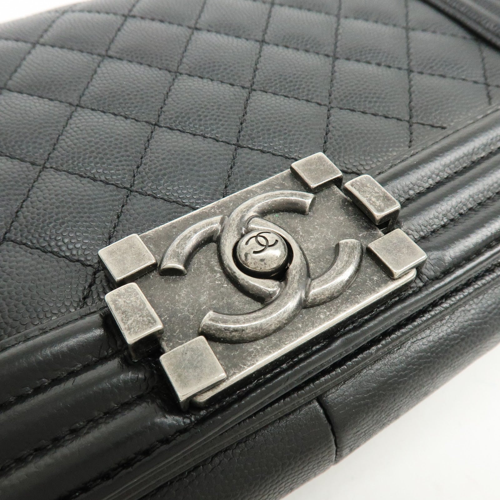 CHANEL Boy Chanel Caviarskin Chain Shoulder Bag Crossbody Bag Black