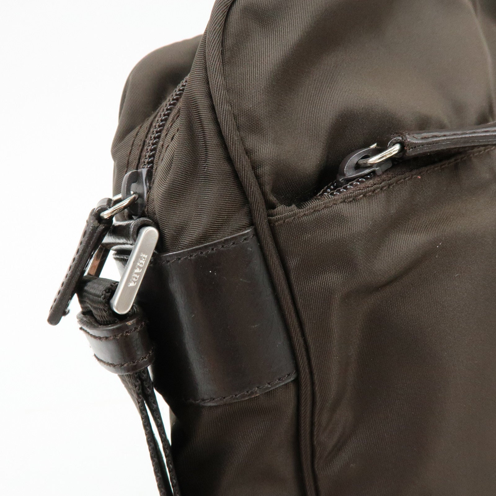PRADA Triangle Logo Nylon Leather Shoulder Crossbody Bag Brown