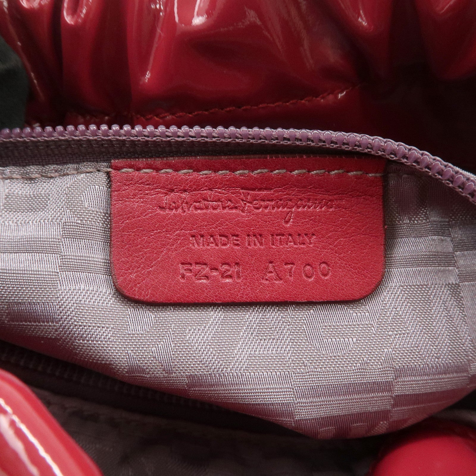 Ferragamo Gancini Varra Ribbon Patent Leather Hand Bag Red