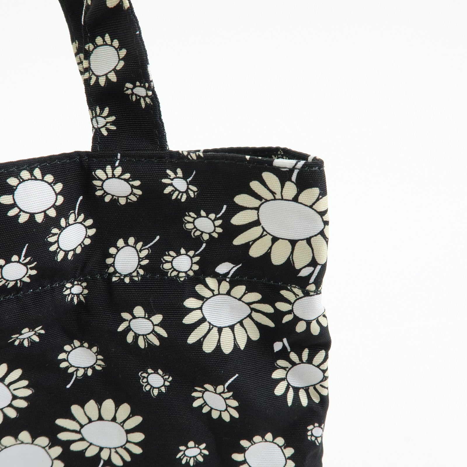 MIU MIU Nylon Leather Tote Bag Eco Bag Hand Bag Flower Print Black