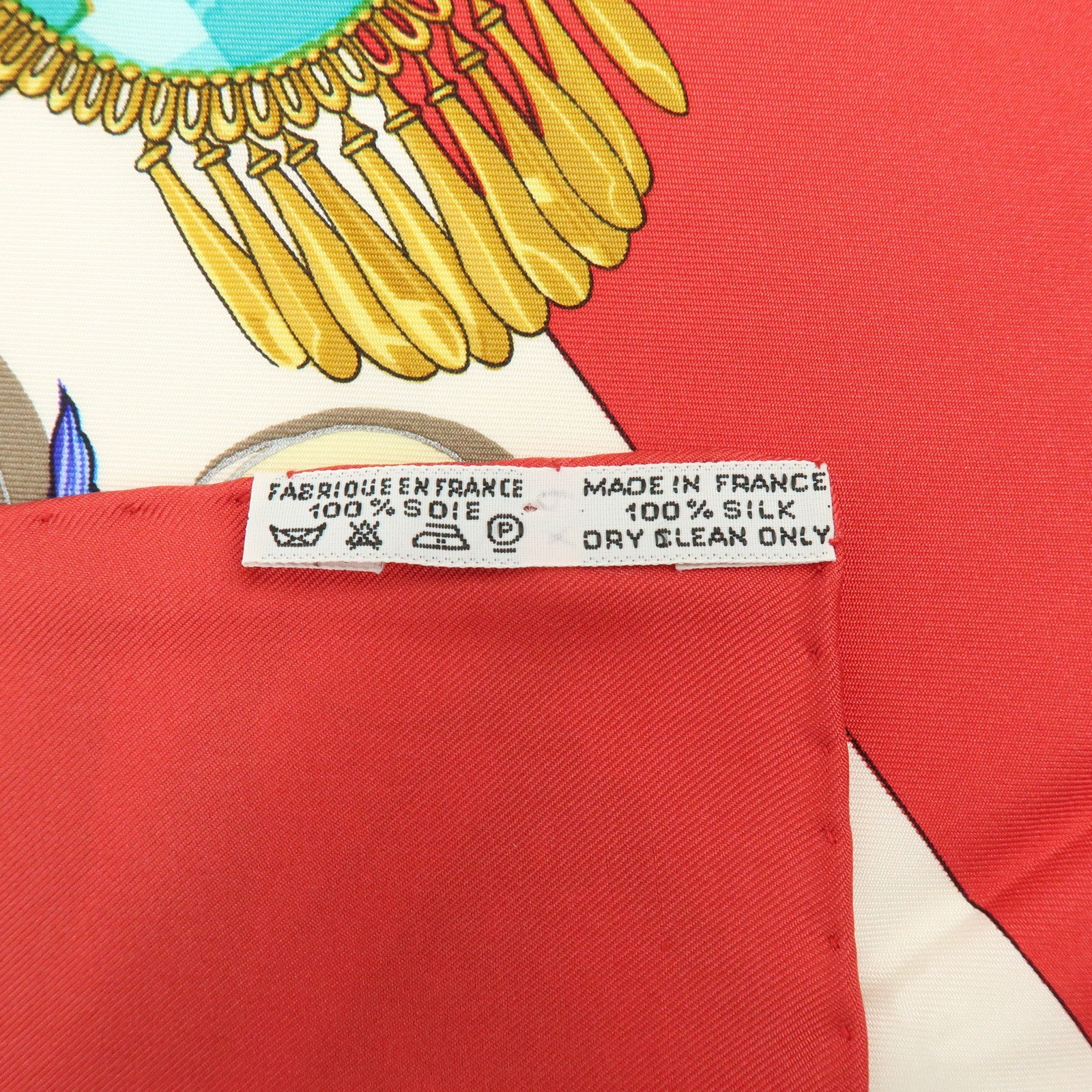 HERMES Carre 90 Silk 100% Scarf MEXIQUE Red Gold Blue