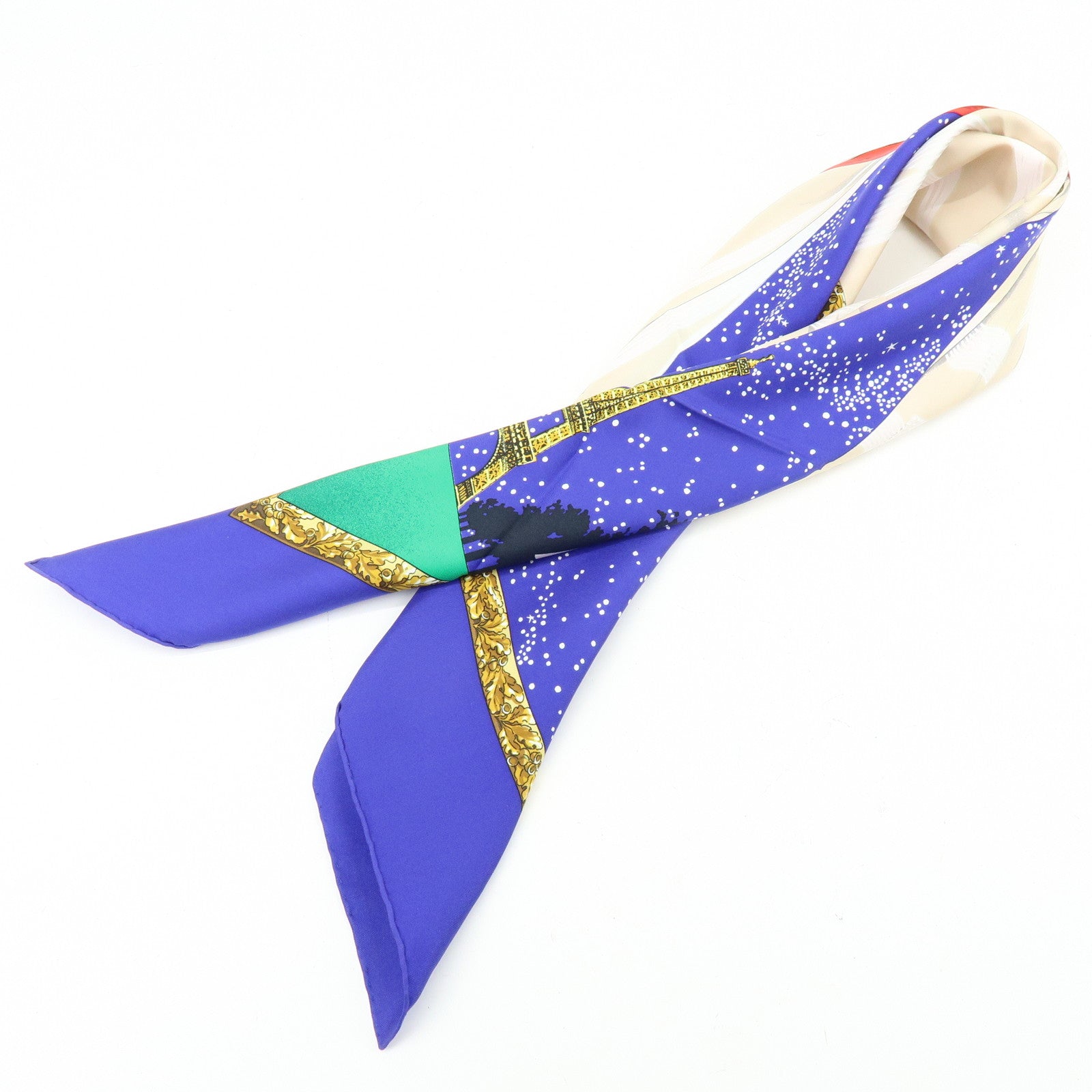 HERMES Carre 90 Silk 100% Scarf Souvenirs de Paris Blue Red