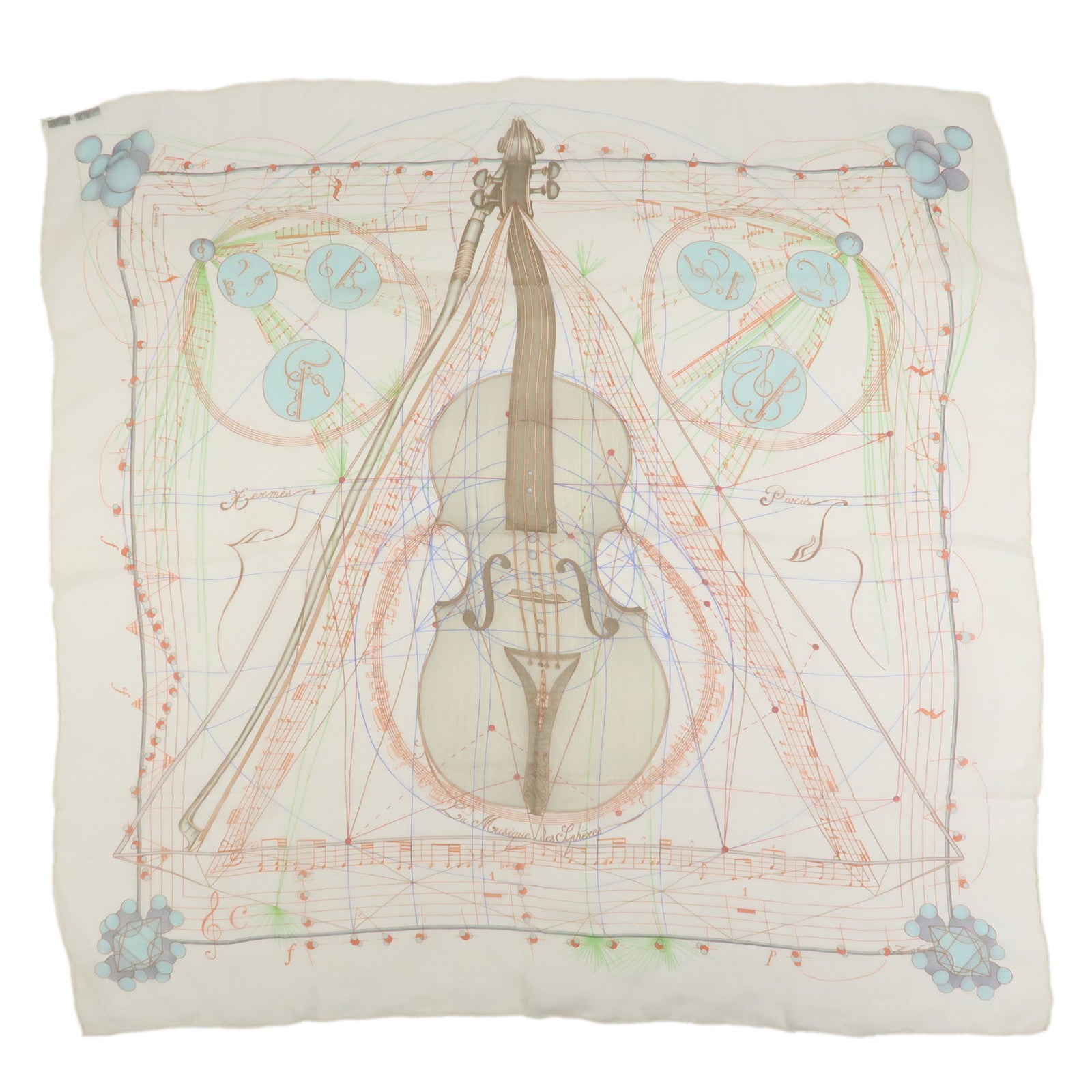 HERMES Carre 90 Silk 100% La Musique des Spheres Scarf Ivory