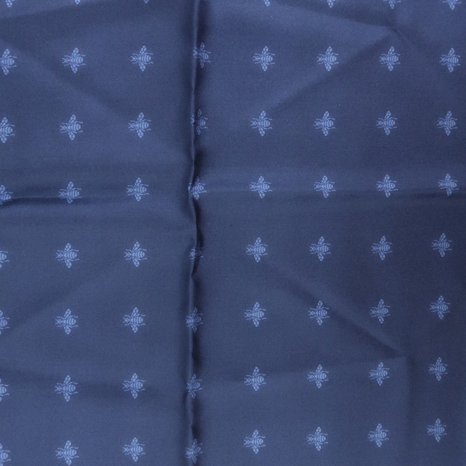 GUCCI Silk 100% Scarf 42x42 Bee Motif Navy