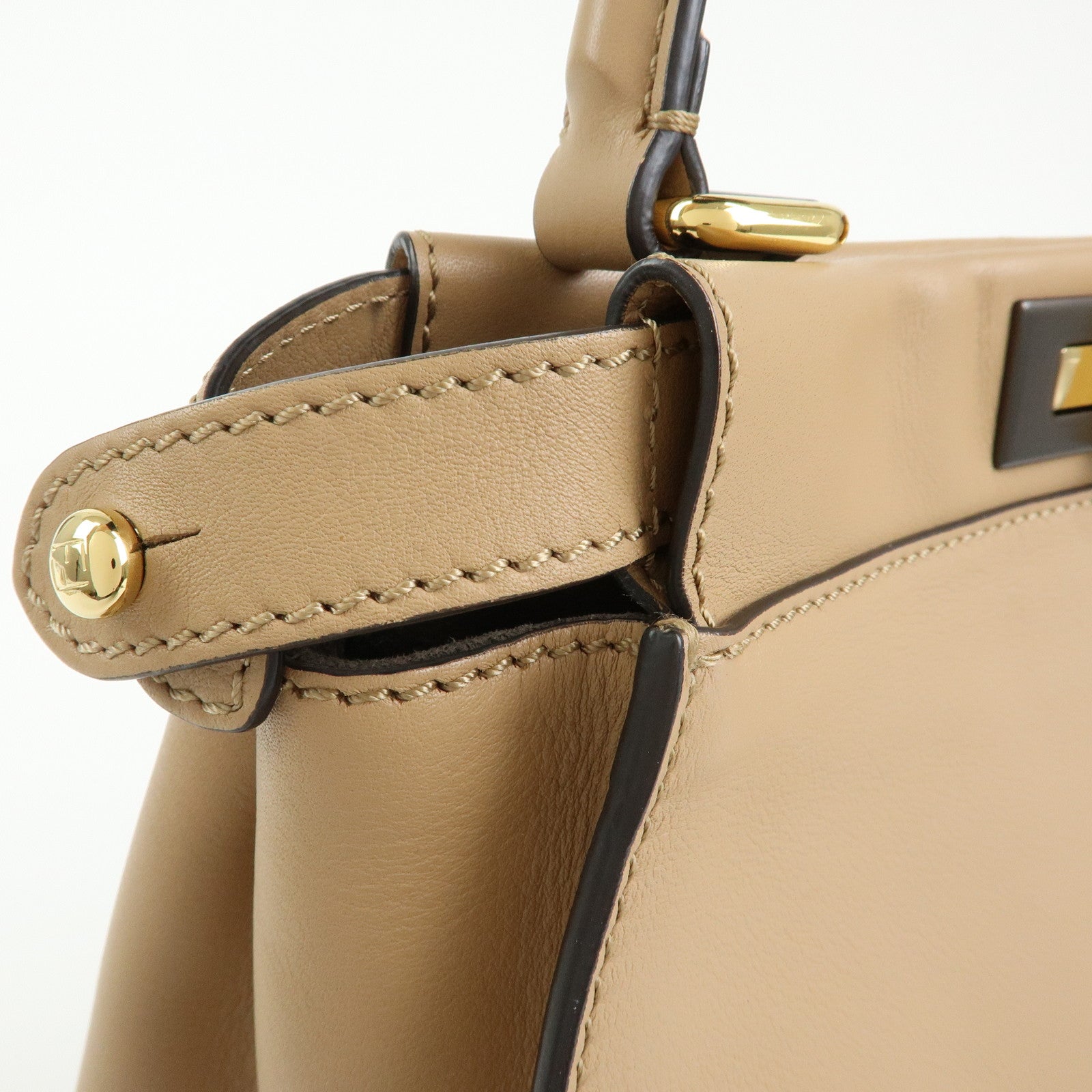 FENDI Peekaboo Leather 2Way Bag Hand Bag Shoulder Bag Beige 8BN290