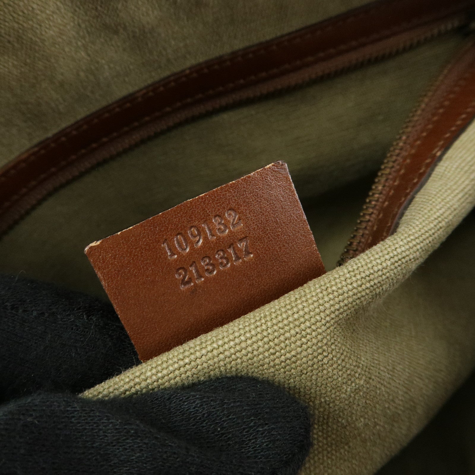 GUCCI Canvas Leather Tote Bag Hand Bag Khaki Brown 109132