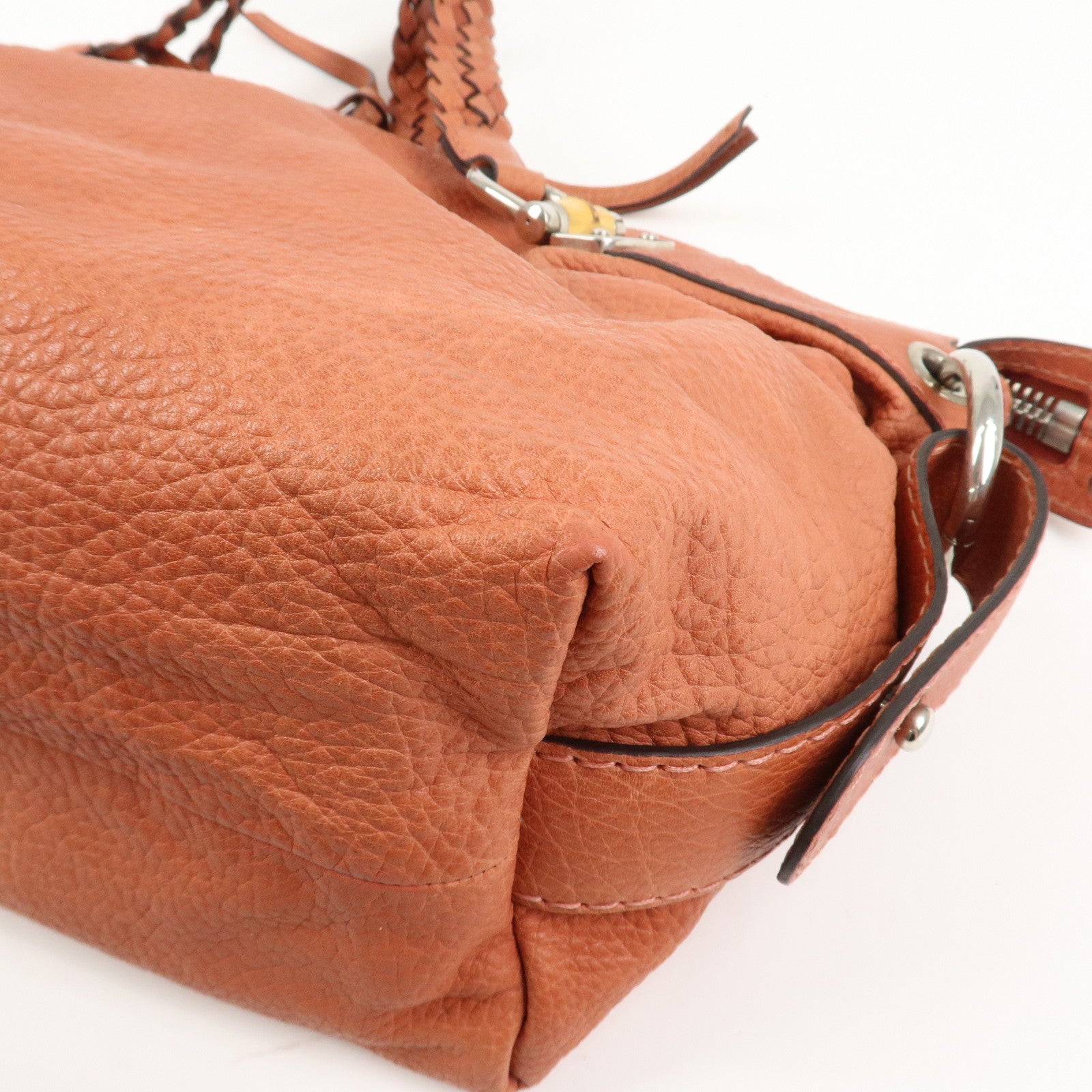 GUCCI Bamboo Leather Boston Bag Shoulder Bag Coral 232959