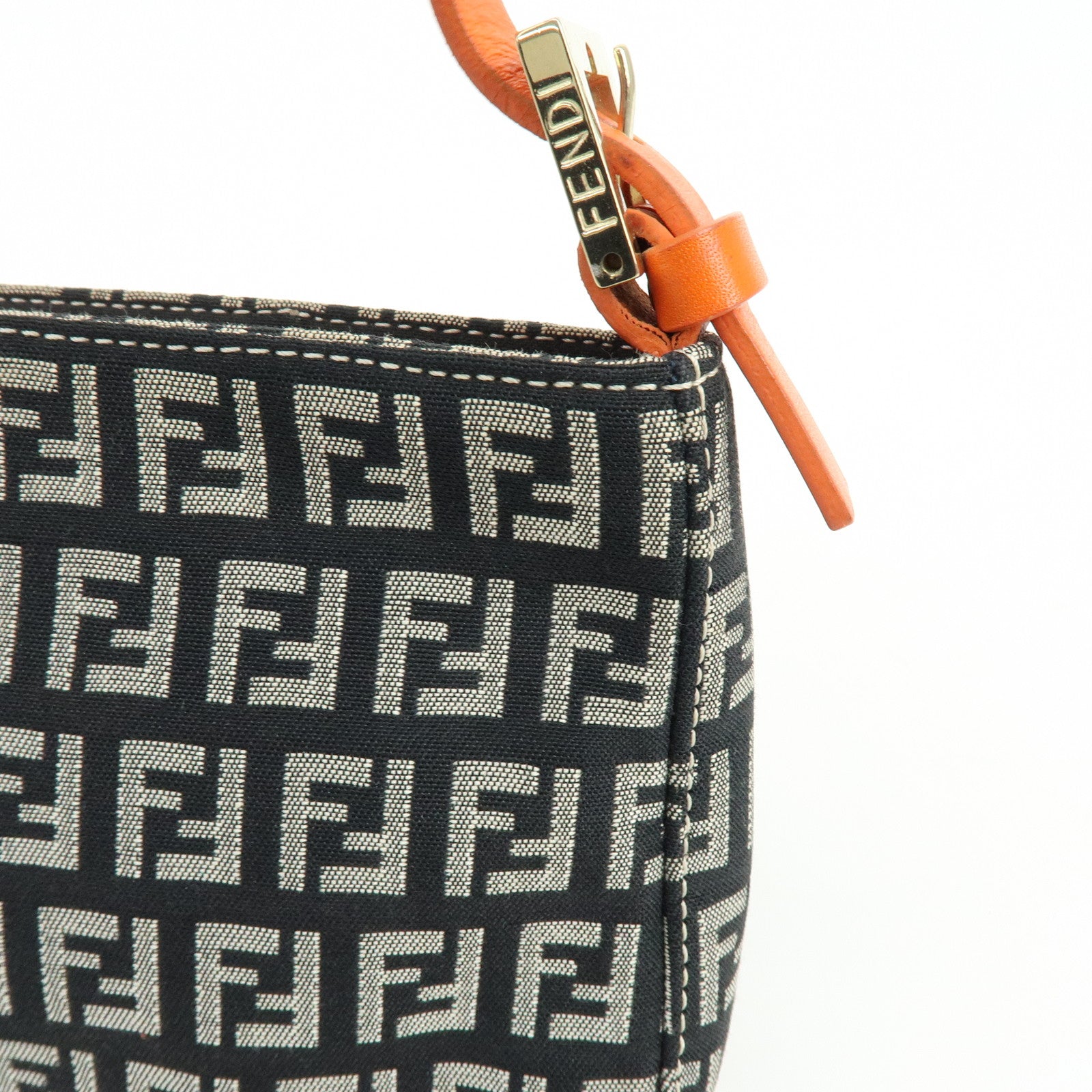 FENDI Zucchino Canvas Leather Shoulder Bag Black Orange 8BR042