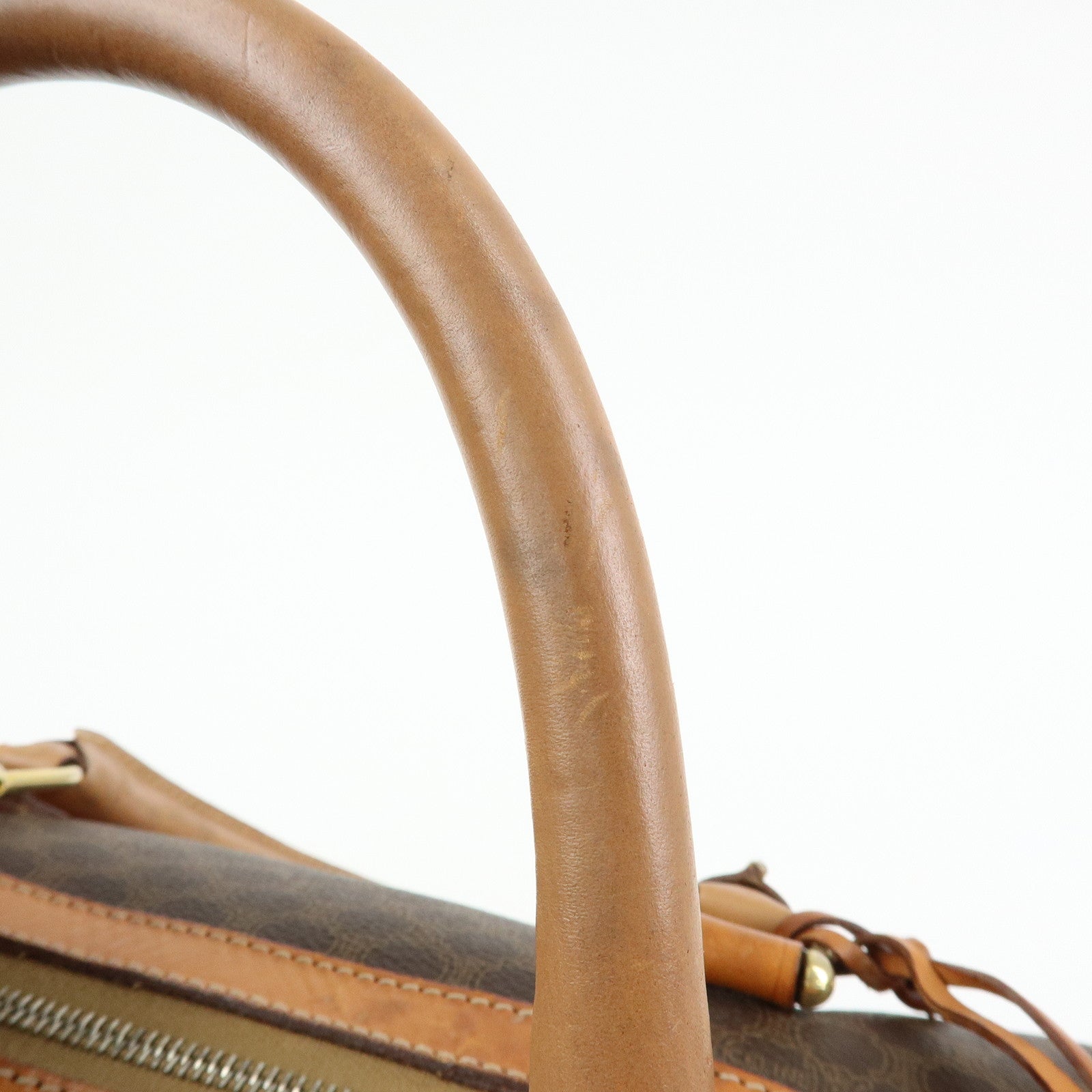 CELINE Logo Macadam PVC Leather Boston Bag Hand Bag Brown