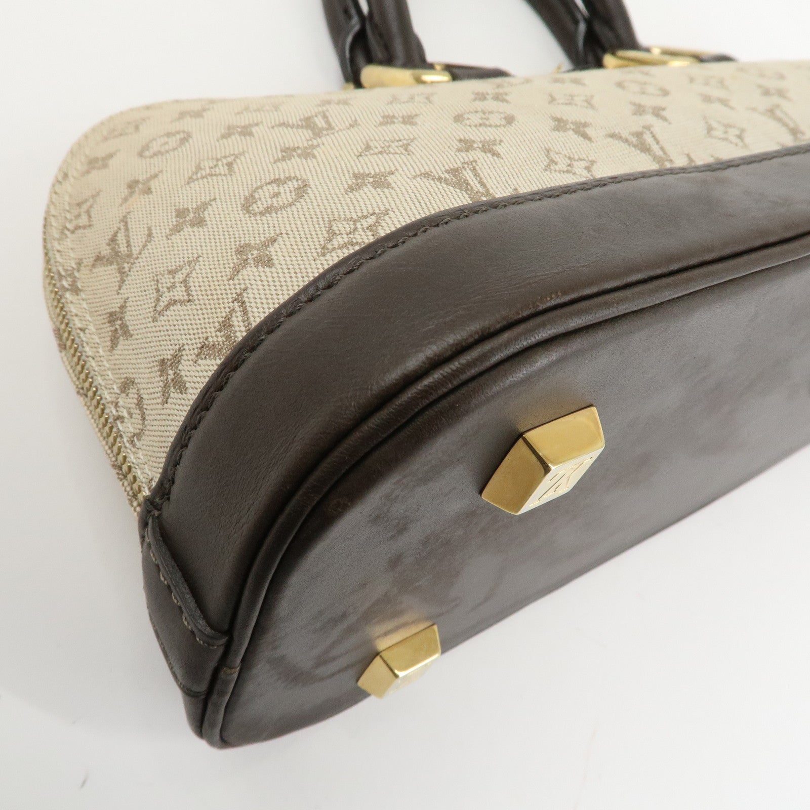 Louis Vuitton Monogram Mini Leather Canvas Hand Bag Khaki M92205 Used