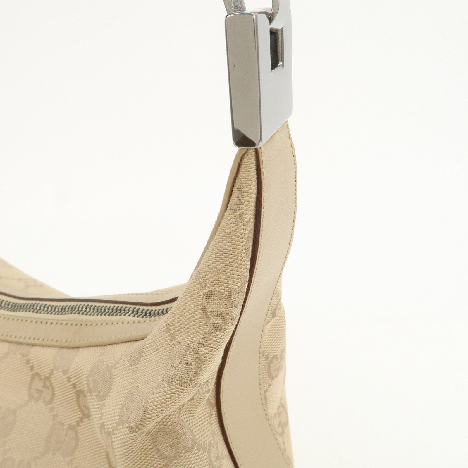 GUCCI GG Canvas Leather Shoulder Bag Hand Bag Beige Silver