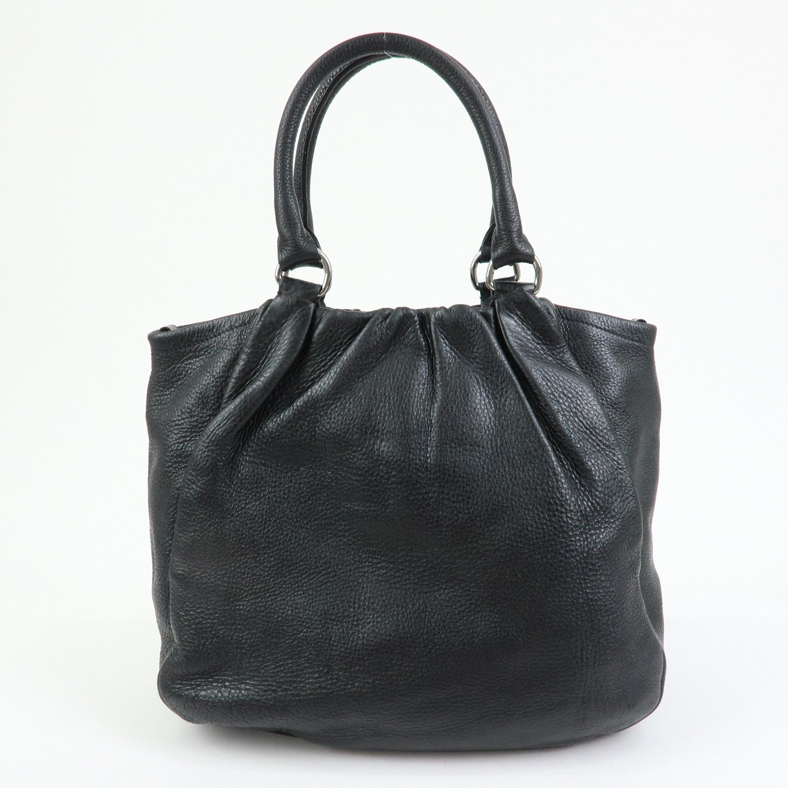 PRADA Logo Leather Tote Bag Shoulder Bag Hand Bag Black