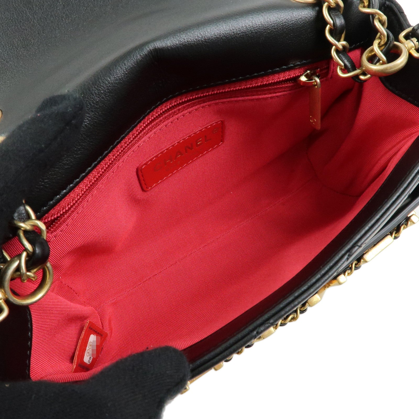 CHANEL Mini Matelasse Lamb Skin Logo Flap Chain Shoulder Bag Black