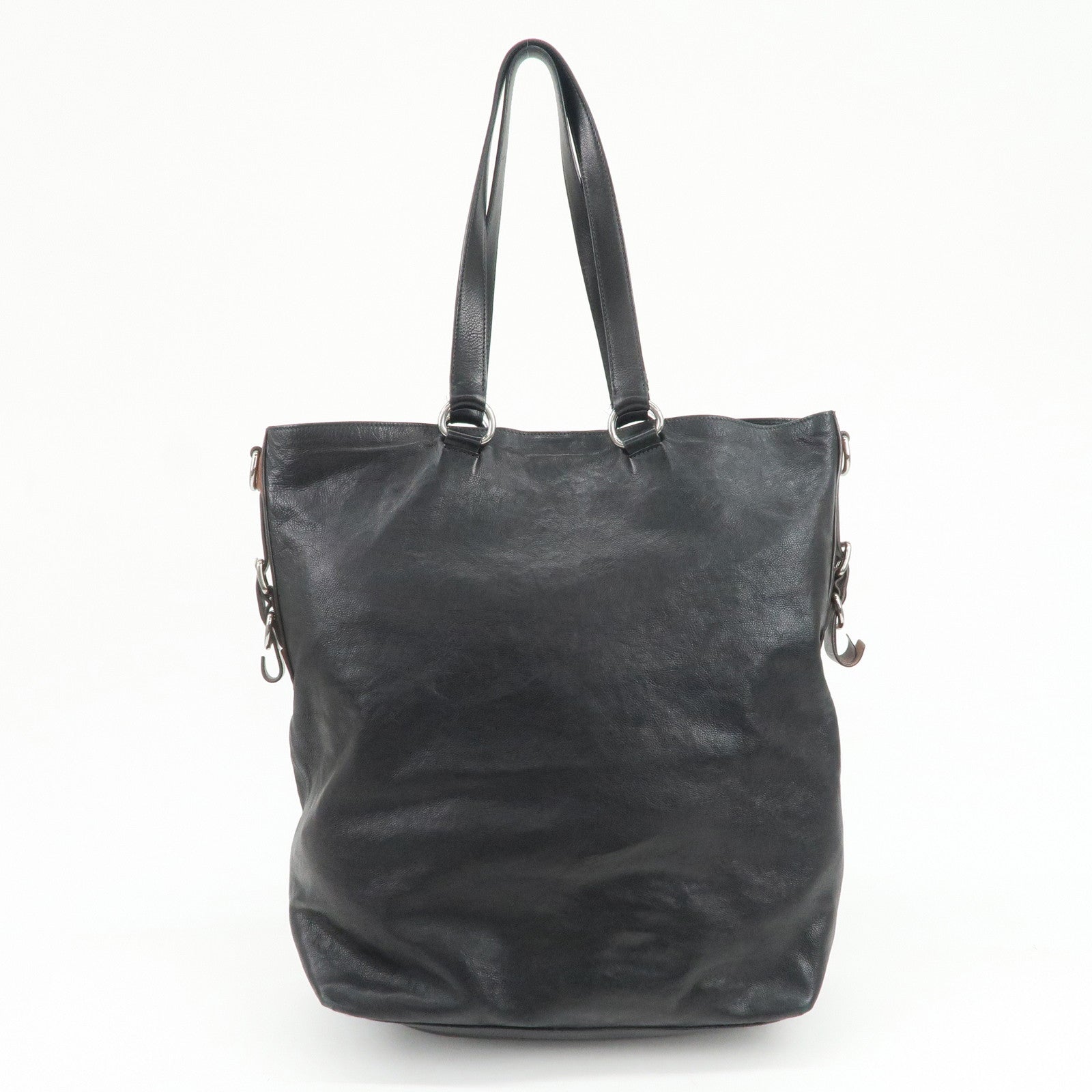 PRADA Leather 2Way Bag Tote Bag Shoulder Bag Black VA0801