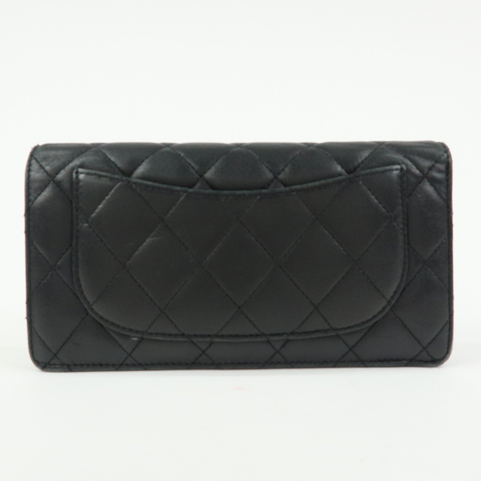CHANEL Matelasse COCO Mark Lamb Skin Flap Bi-fold Long Wallet Black