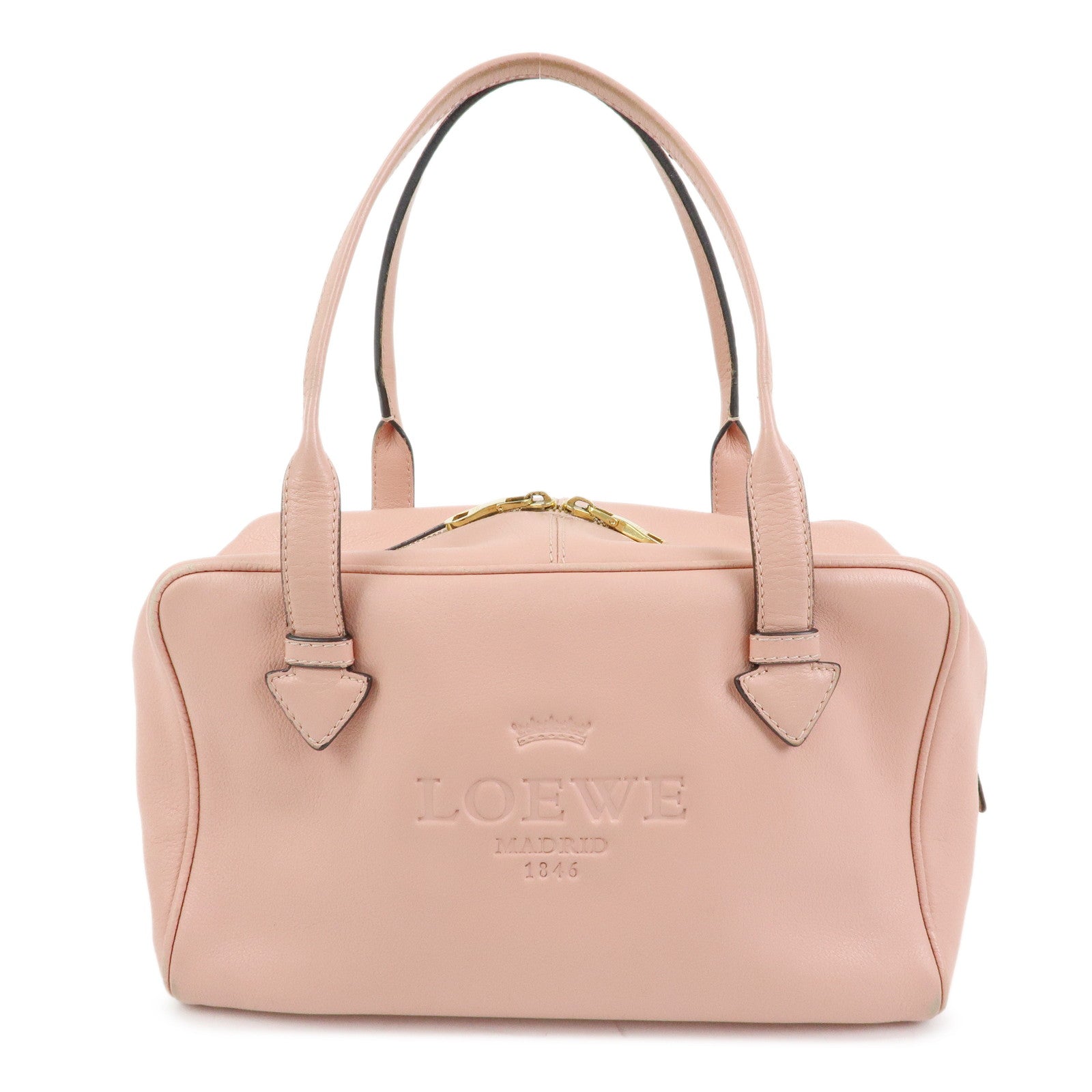 LOEWE Heritage Logo Leather Boston Bag Shoulder Bag Pink