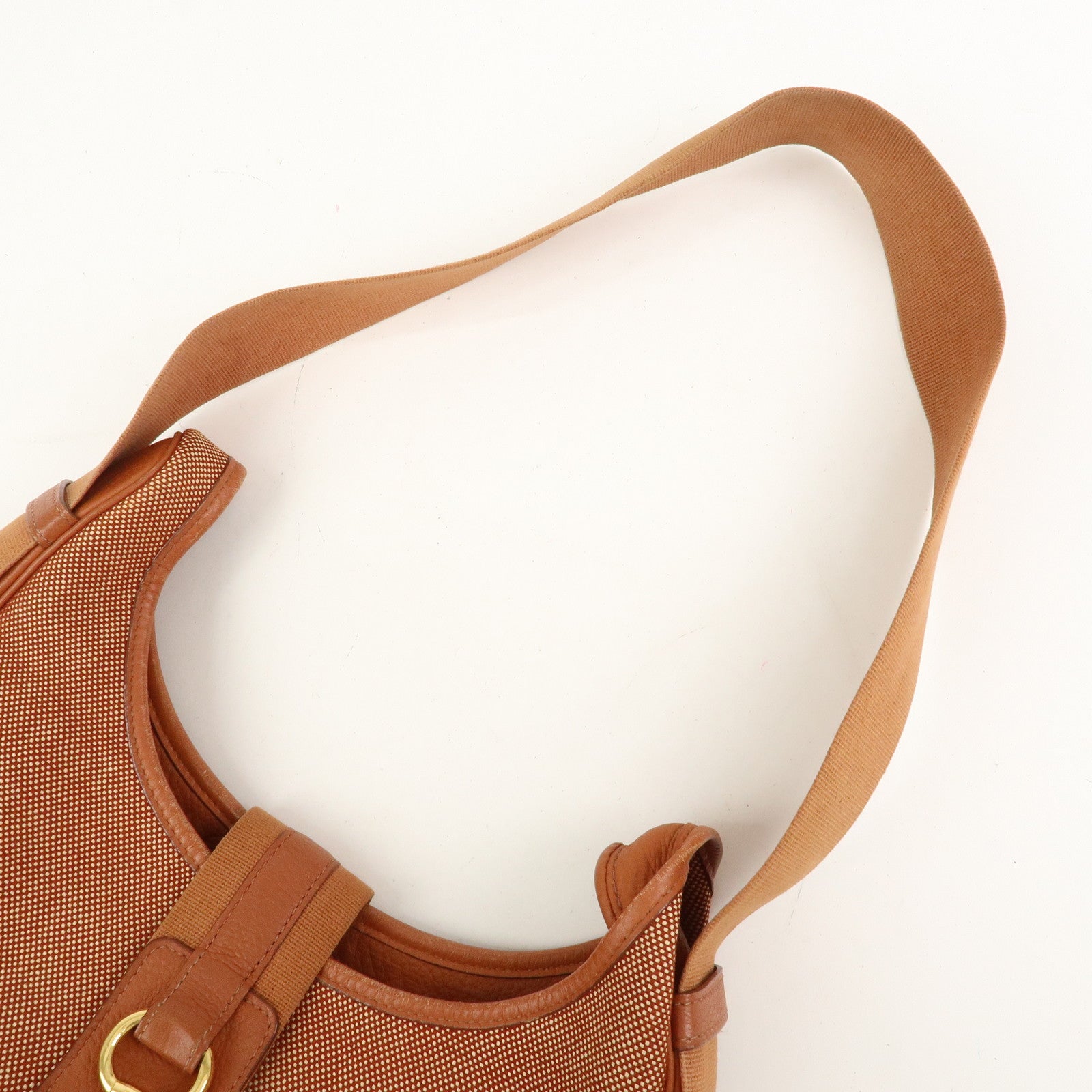 HERMES Toile Ash Leather □B Stamped Sac Shoulder Bag Brown