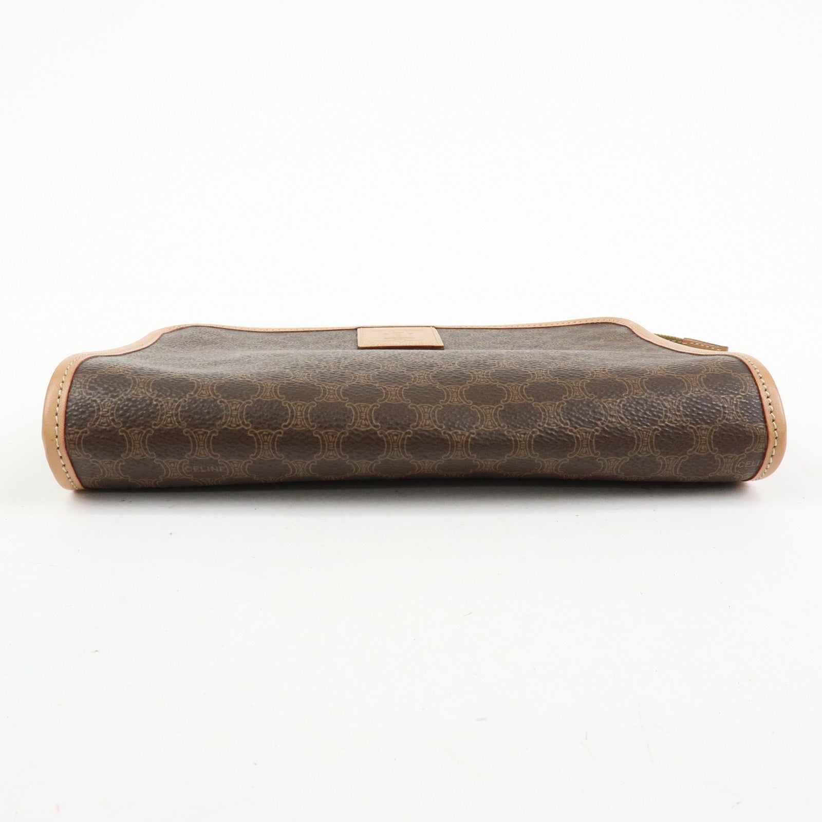 CELINE Macadam PVC Leather Clutch Bag Cosmetic Pouch Brown