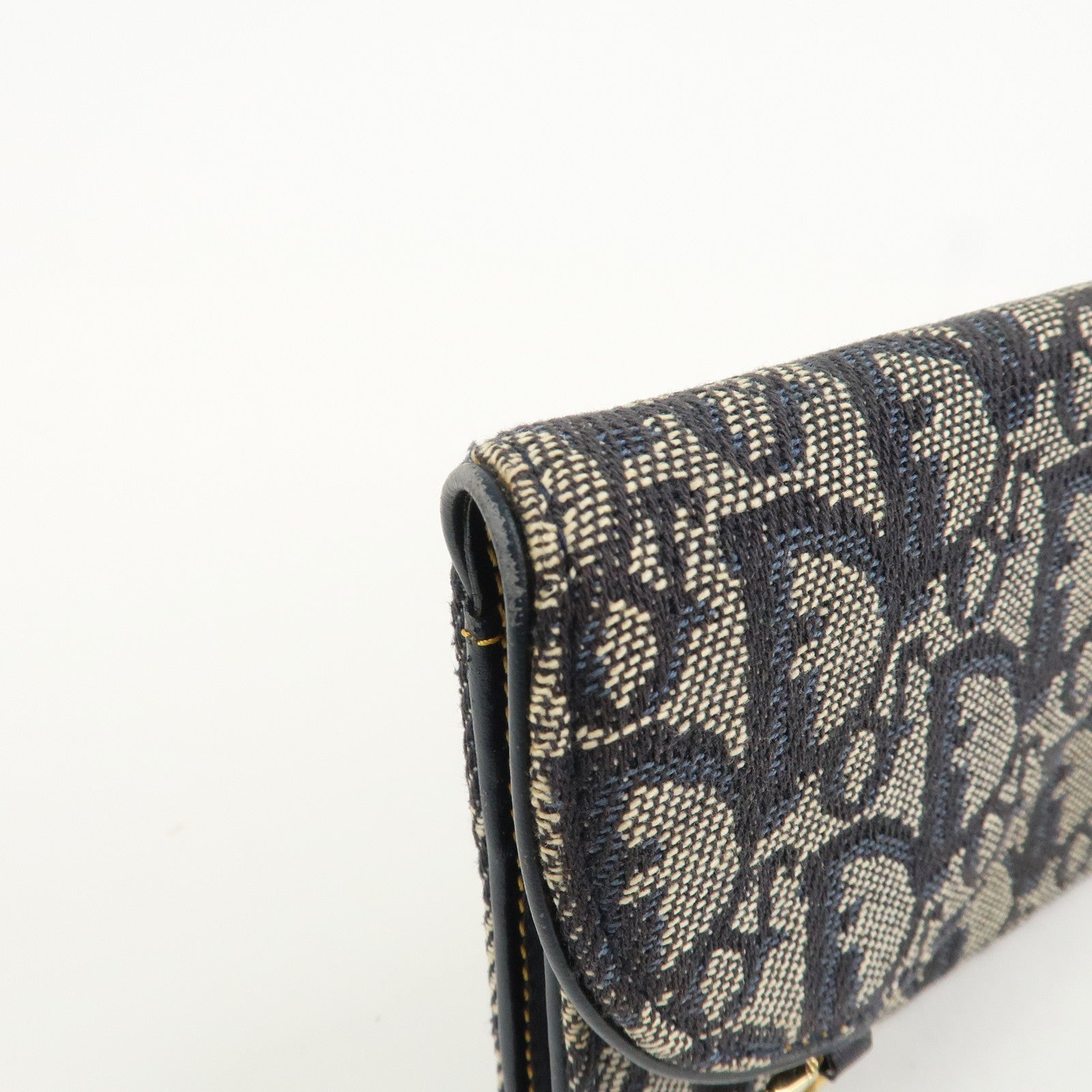 Christian Dior Trotter Canvas Saddle Bi-Fold Long Wallet Navy Used
