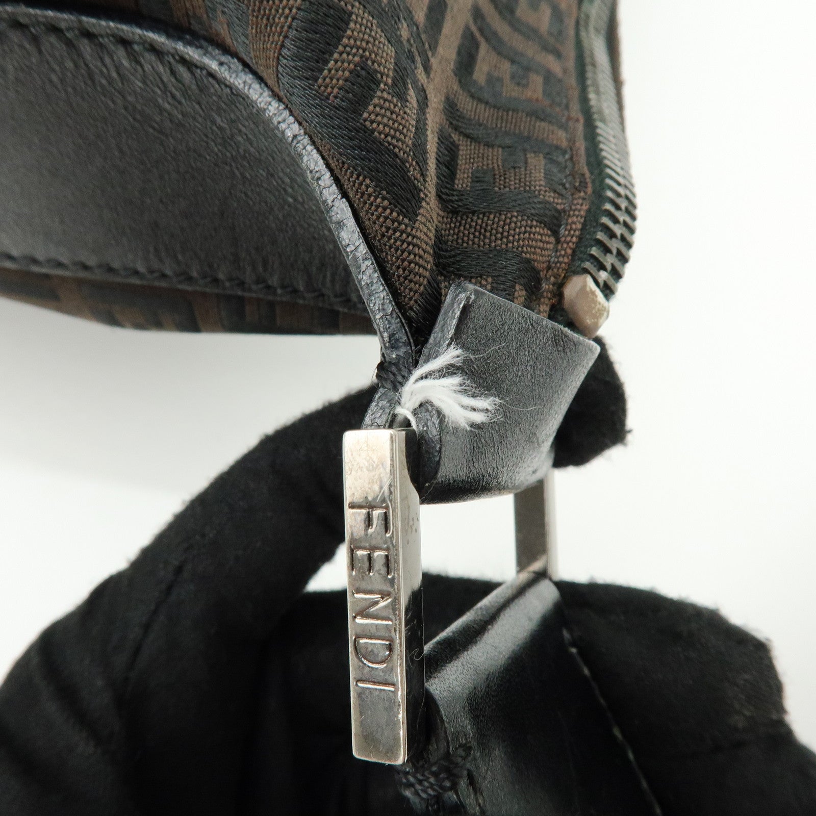 FENDI Zucca Canvas Leather Shoulder Bag Brown Black 7VA003