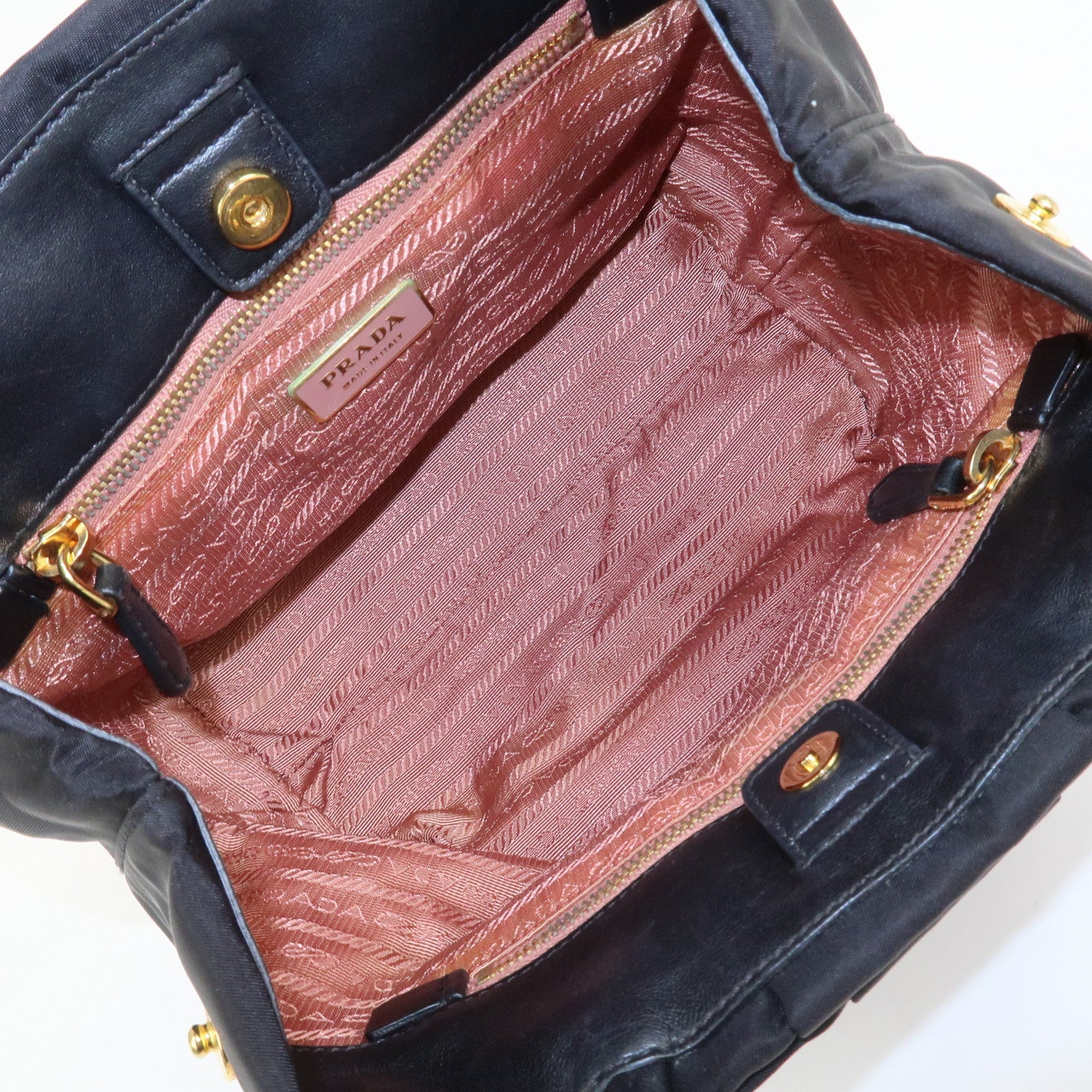 PRADA Nylon Leather Ribbon Hand Bag Tote Bag Black BN1601