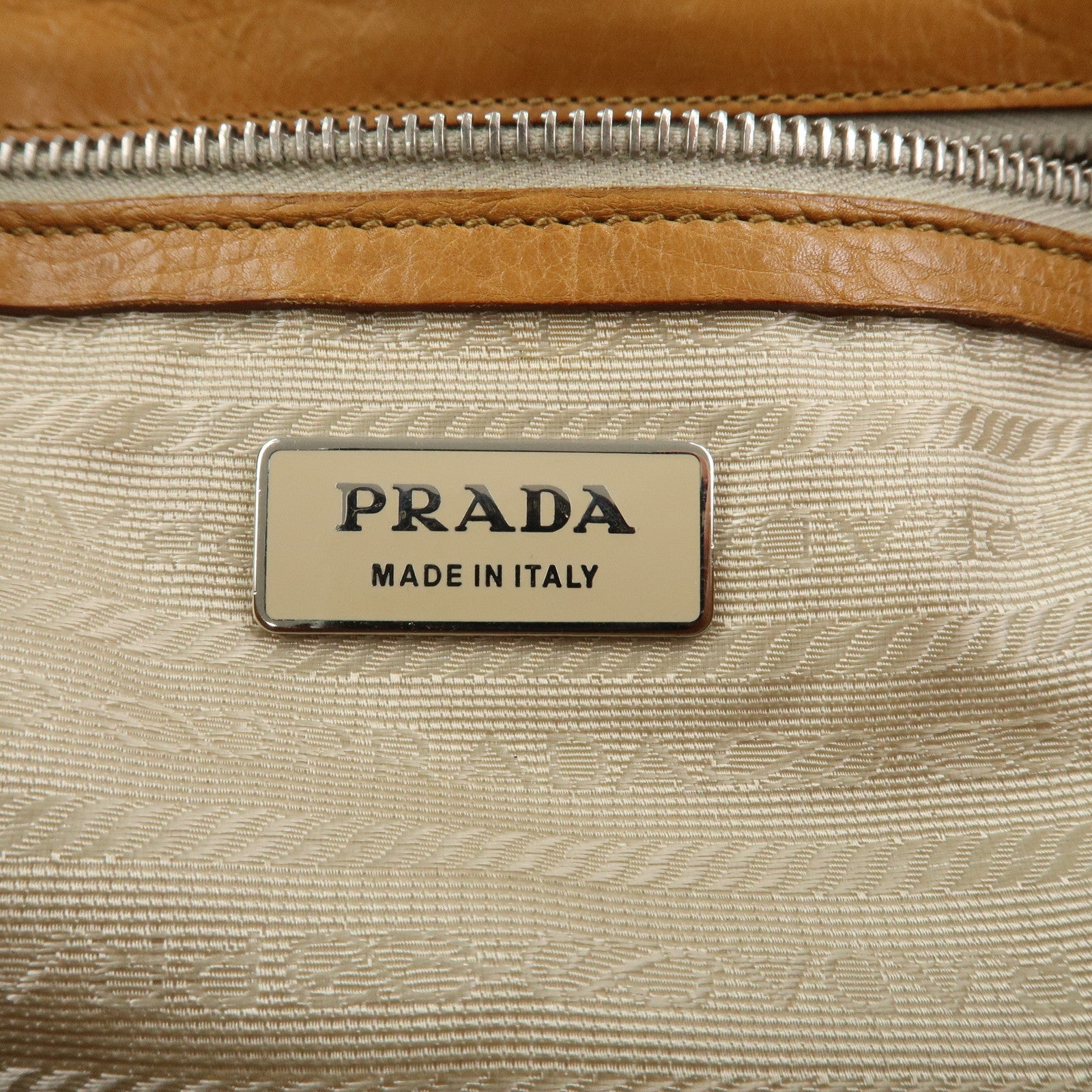 PRADA Triangle Logo Leather Nylon Shoulder Bag Brown BR2418
