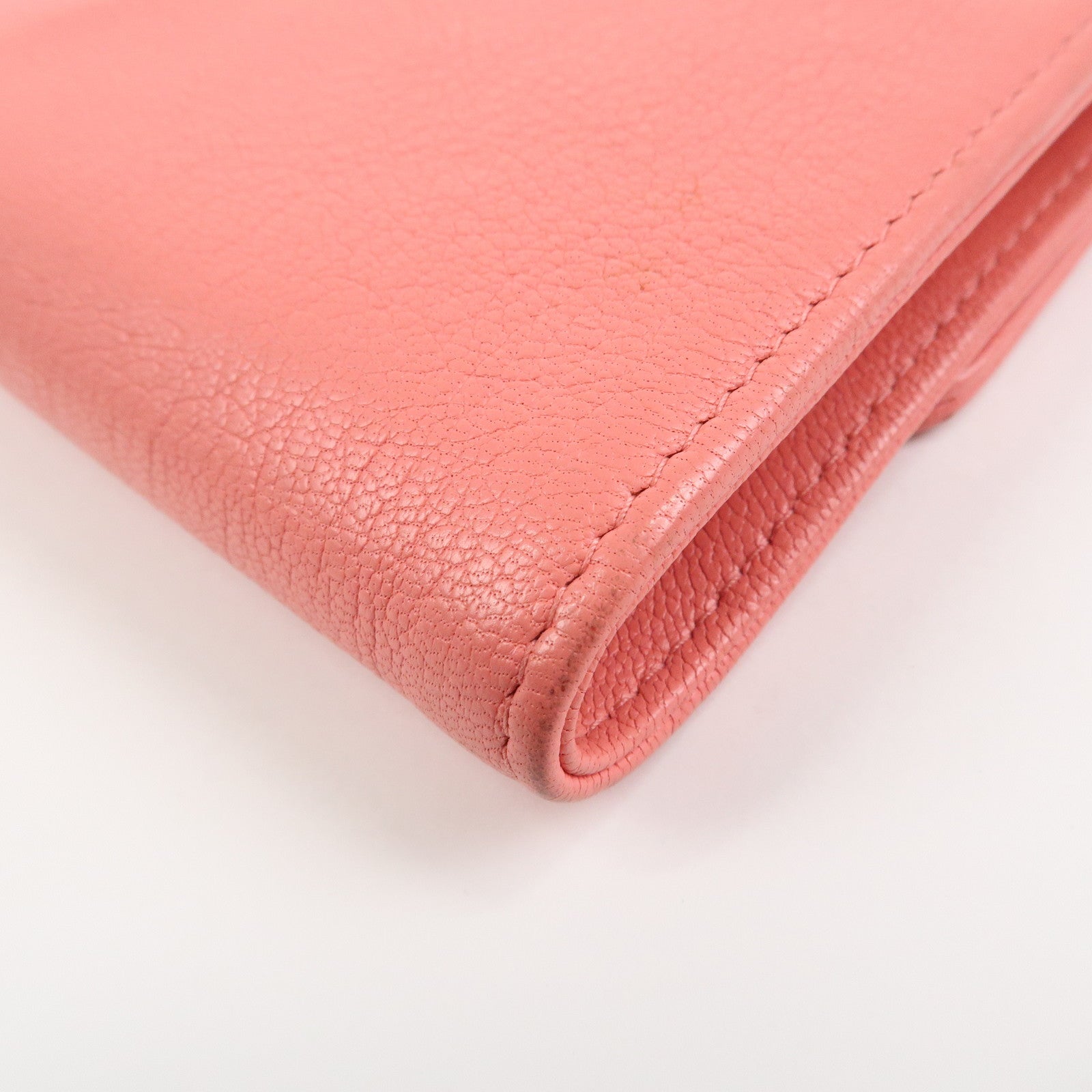 CHANEL COCO Mark Calf Leather Compact Wallet Clover Motif Pink