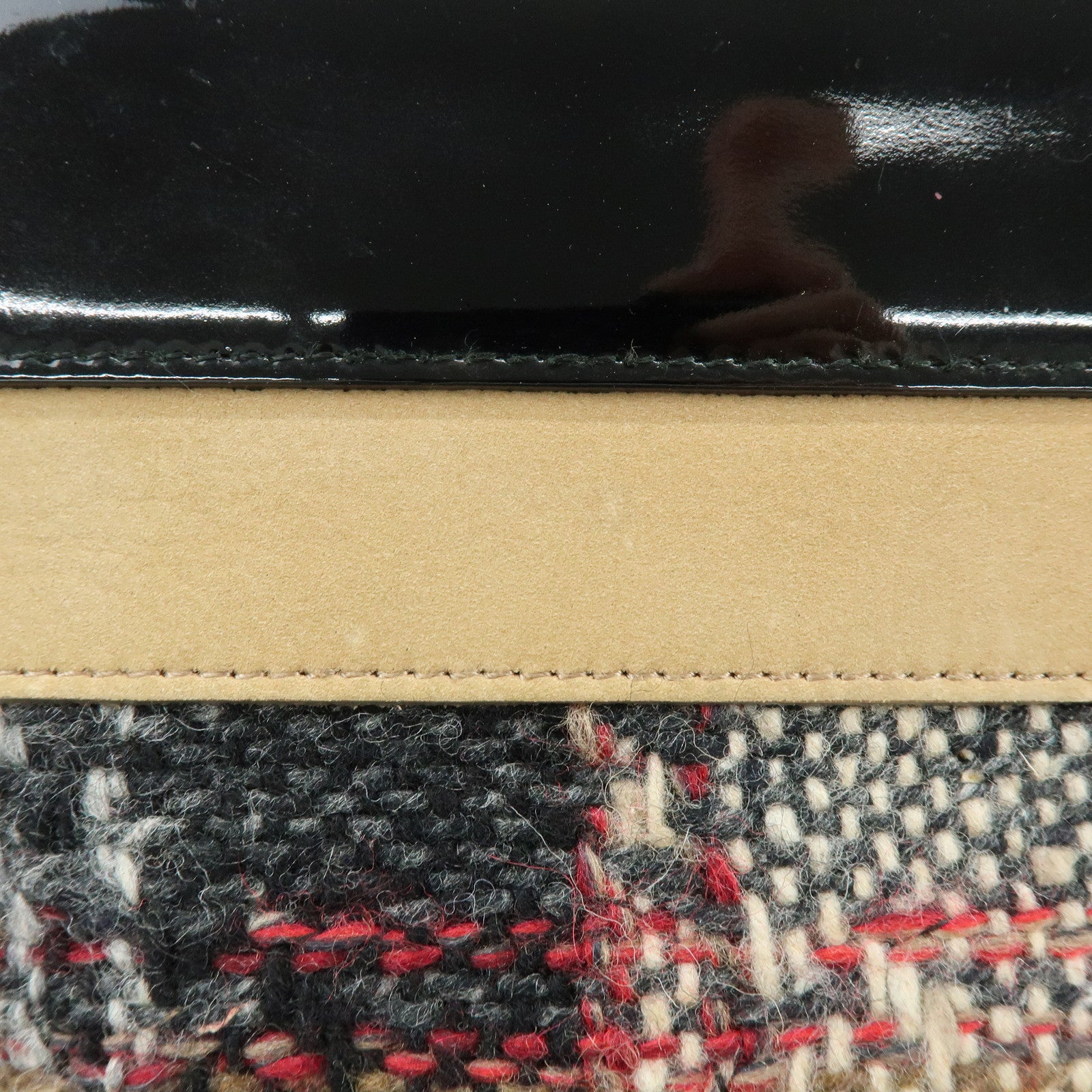 BURBERRY Tweed Patend leaether Suede Tote Bag Beige Black