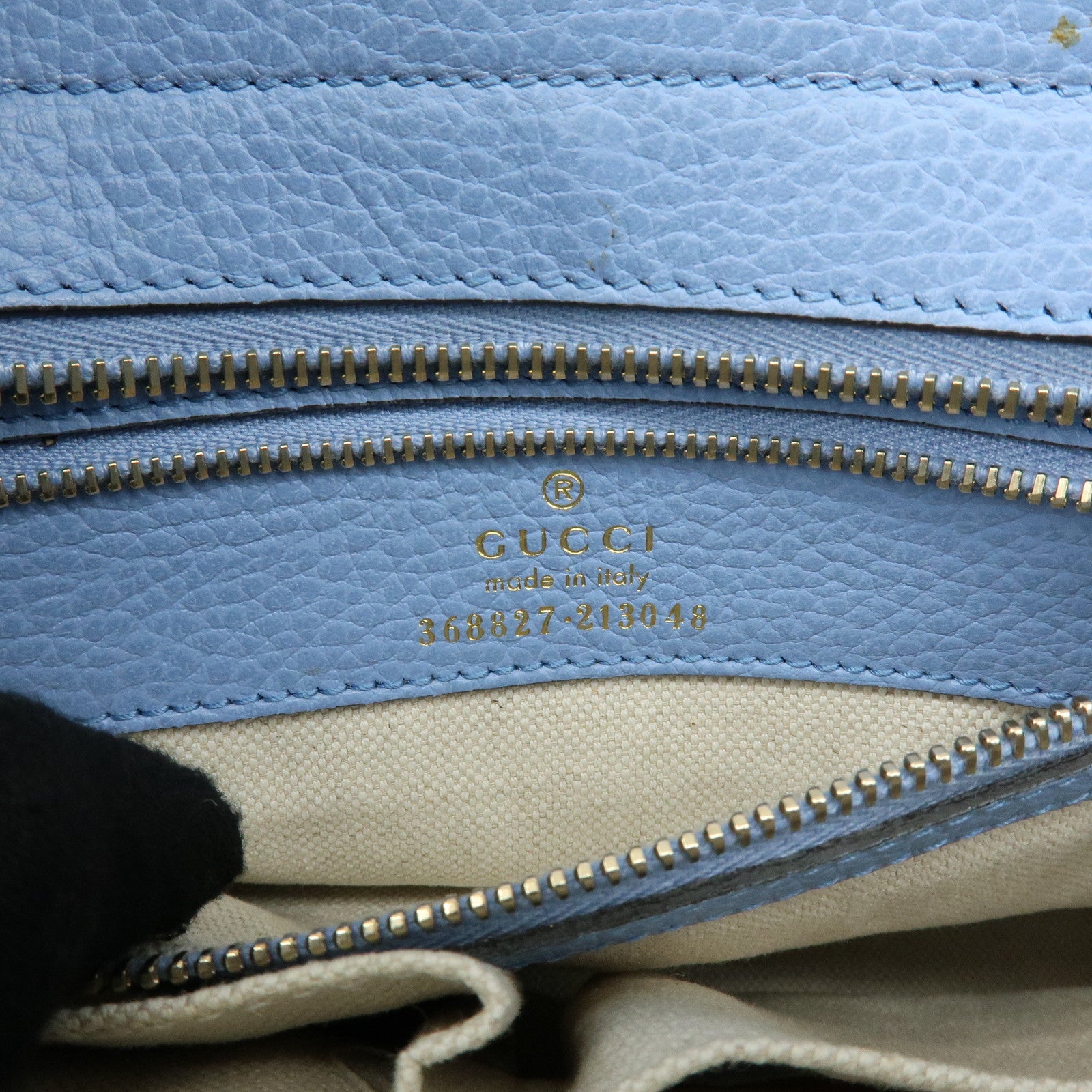 GUCCI Interlocking G Leather 2Way Bag Hand Bag Light Blue 368827