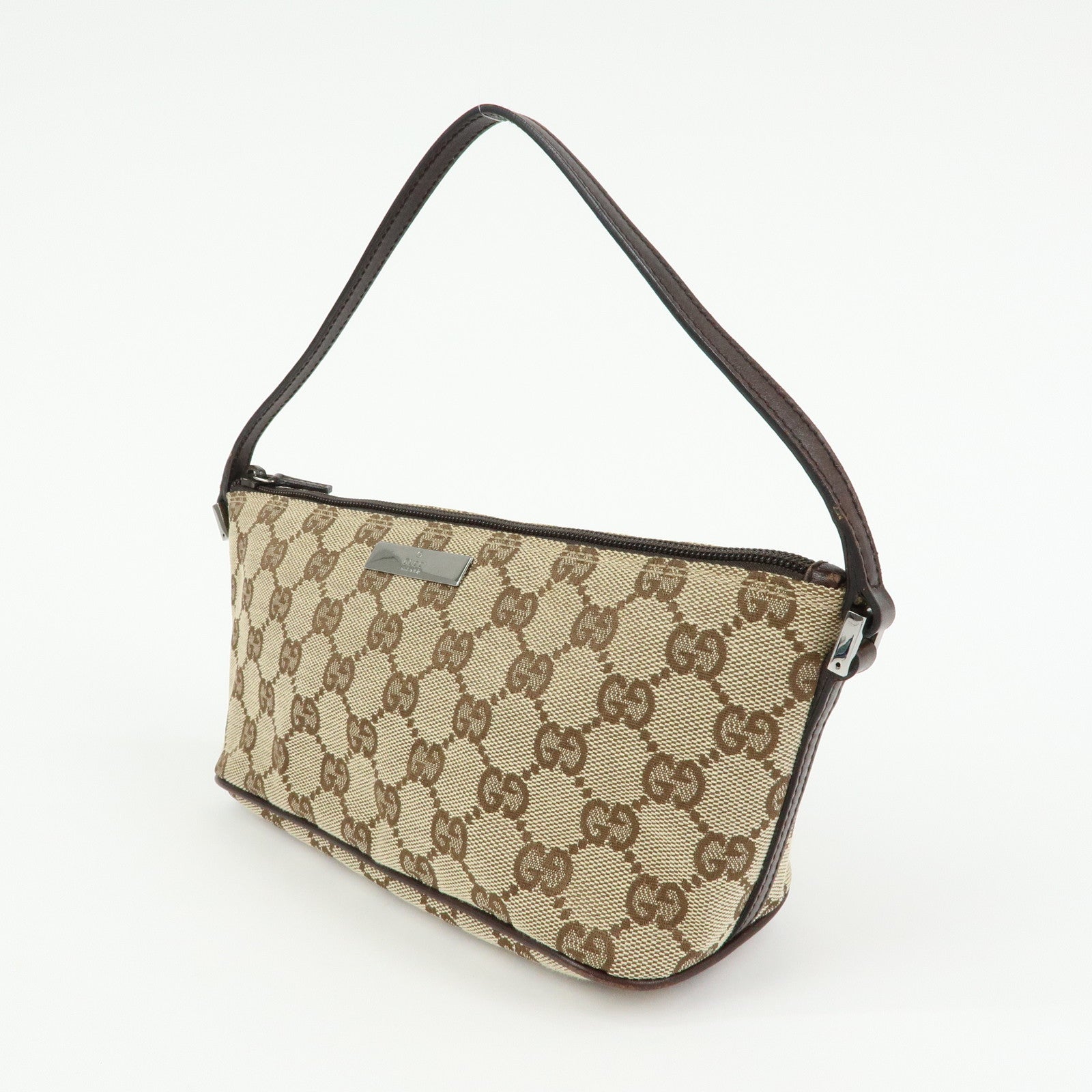 GUCCI Boat Bag GG Canvas Leather Hand Bag Beige Brown 07198