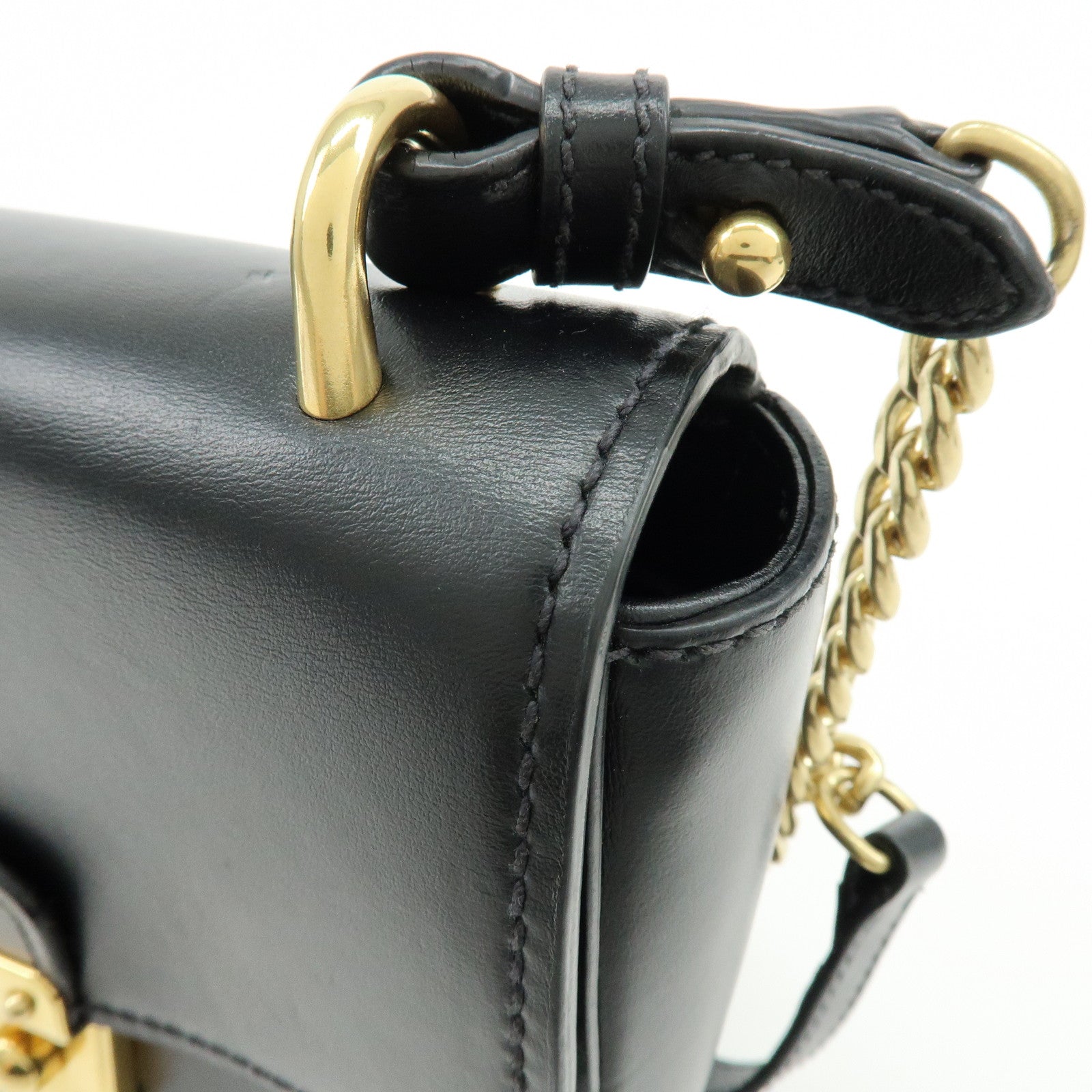 MIU MIU Logo Soft Calf Leather Chain Shoulder Bag Black 5BD147