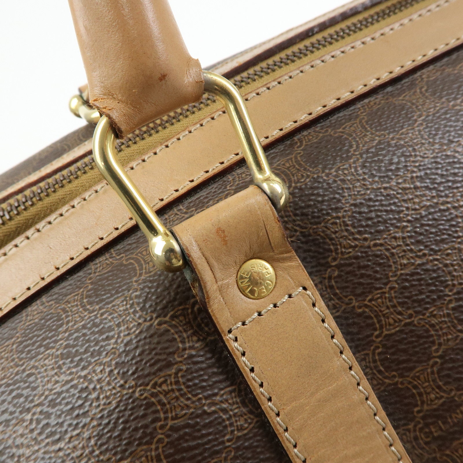 CELINE Macadam PVC Leather Boston Bag Hand Bag Brown